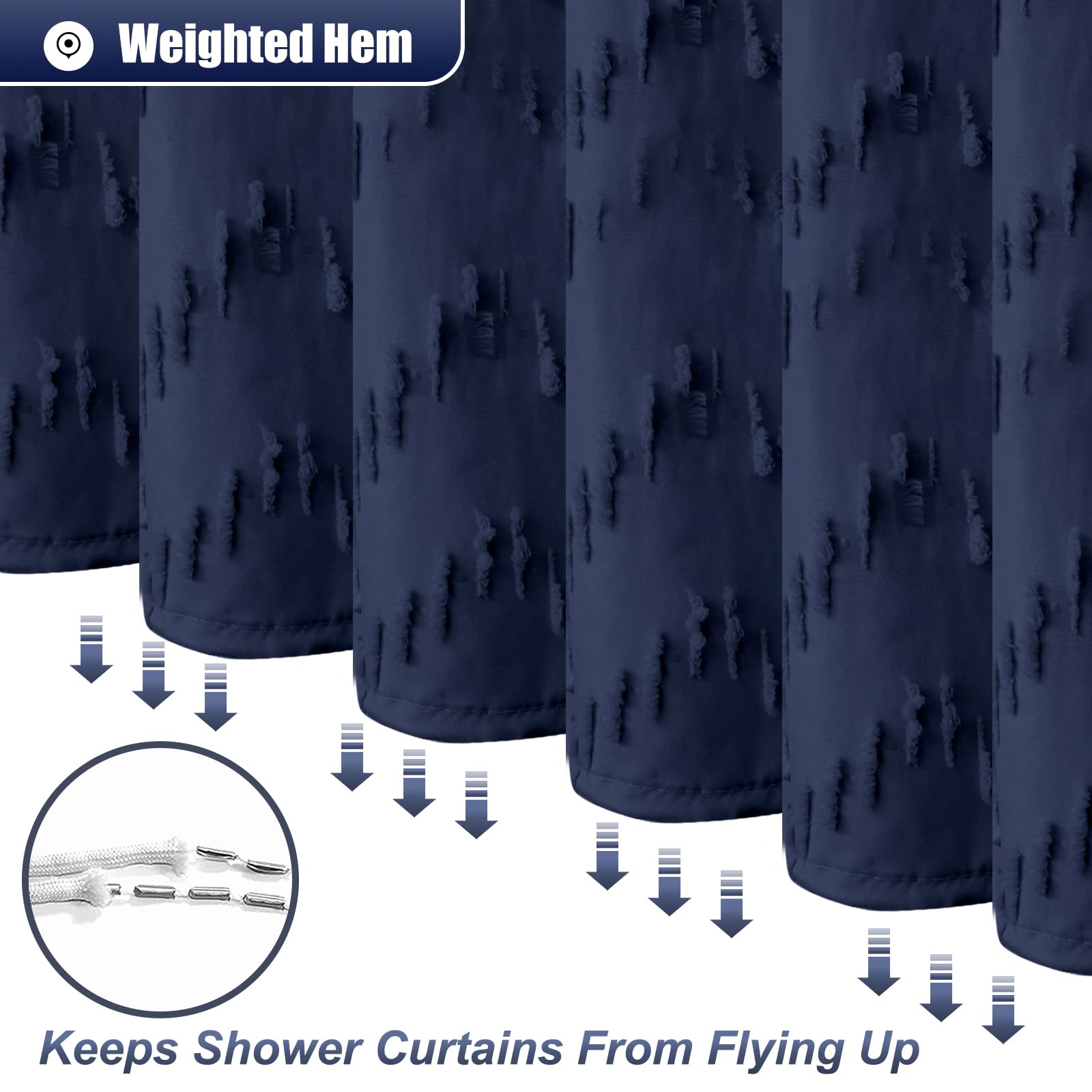 Navy Blue Fabric Shower Curtain Boho Tufted Chevron Striped Textured Cloth Shower Curtains For Bathroom Farmhouse Shabby Chic Wa