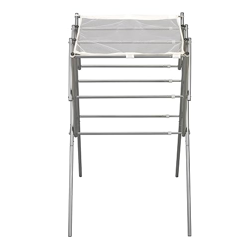Household Essentials 5127 Collapsible Expandable Metal Clothes Drying Rack - Dry Wet Laundry Indoors - Satin Silver, 24.5''D X 2