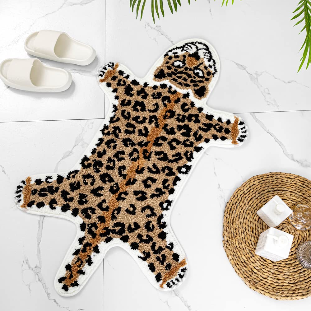 ZSCYD-yingda1992 Leopard Shaped Rug Animals Bath Mat Rug Non-Slip Cute Bathroom Door Mat for Bathroom Kitchen Bedroom Cartoon Shower Rug for Bathroom Tub Soft Bathtub Mat Home Decor Brown