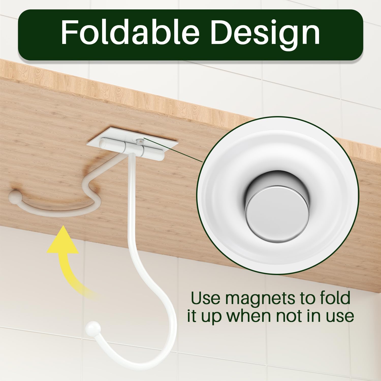 2-Pack Banana Hook Under Cabinet,Banana Holder,Metal Banana Hanger Hook,Adhesive Banana Hook, Foldable Banana Hook, Folds Up Wit