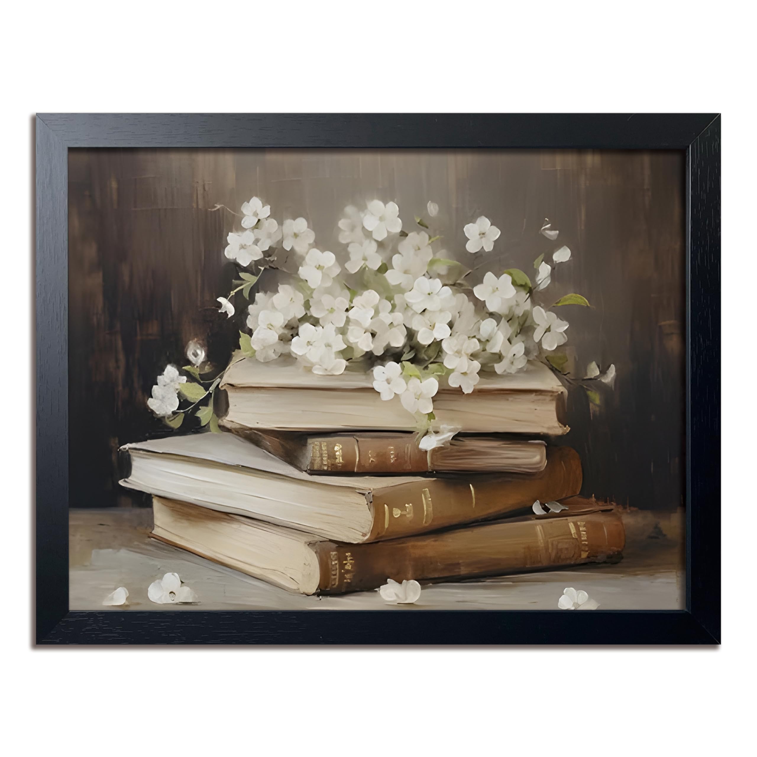 Arkzsho Wood Frame Floral Canvas Poster Wall Art Book Painting Wall Decor