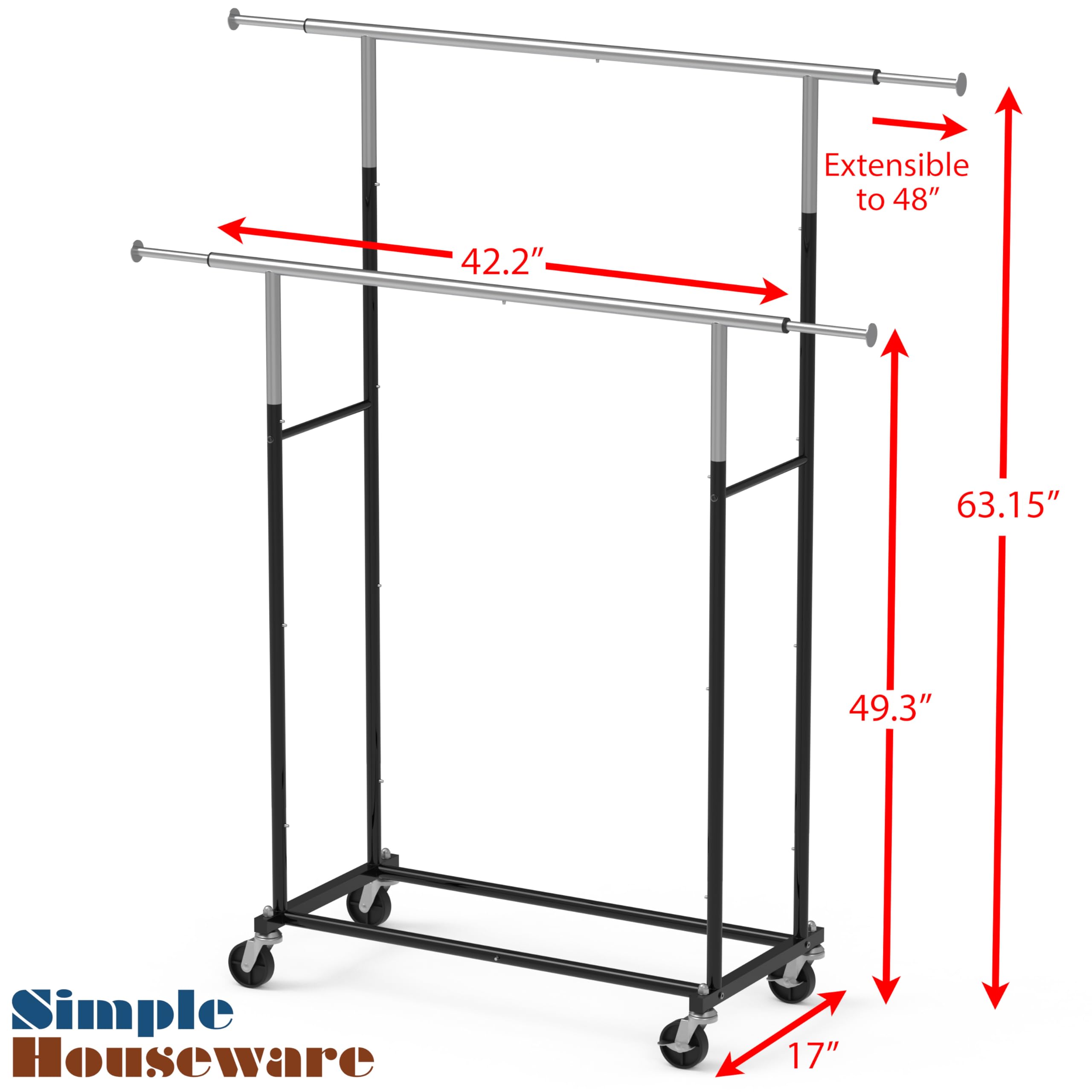 Simple Houseware Standard Double Rod Garment Rack, Black