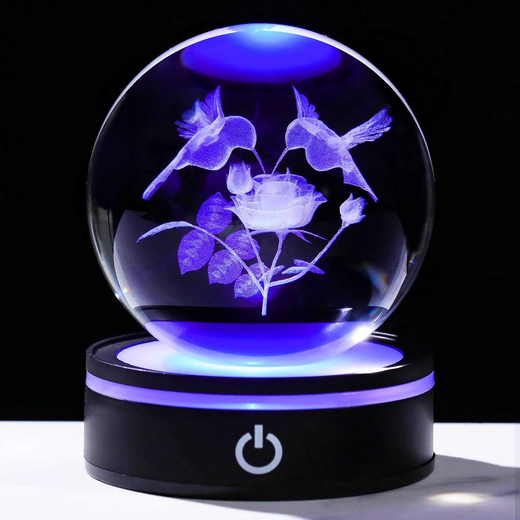 YWHL 3D Hummingbird Crystal Ball Figurine with LED Base, Hummingbird Gifts for Women Men on Birthday Christmas, Glass Decorative