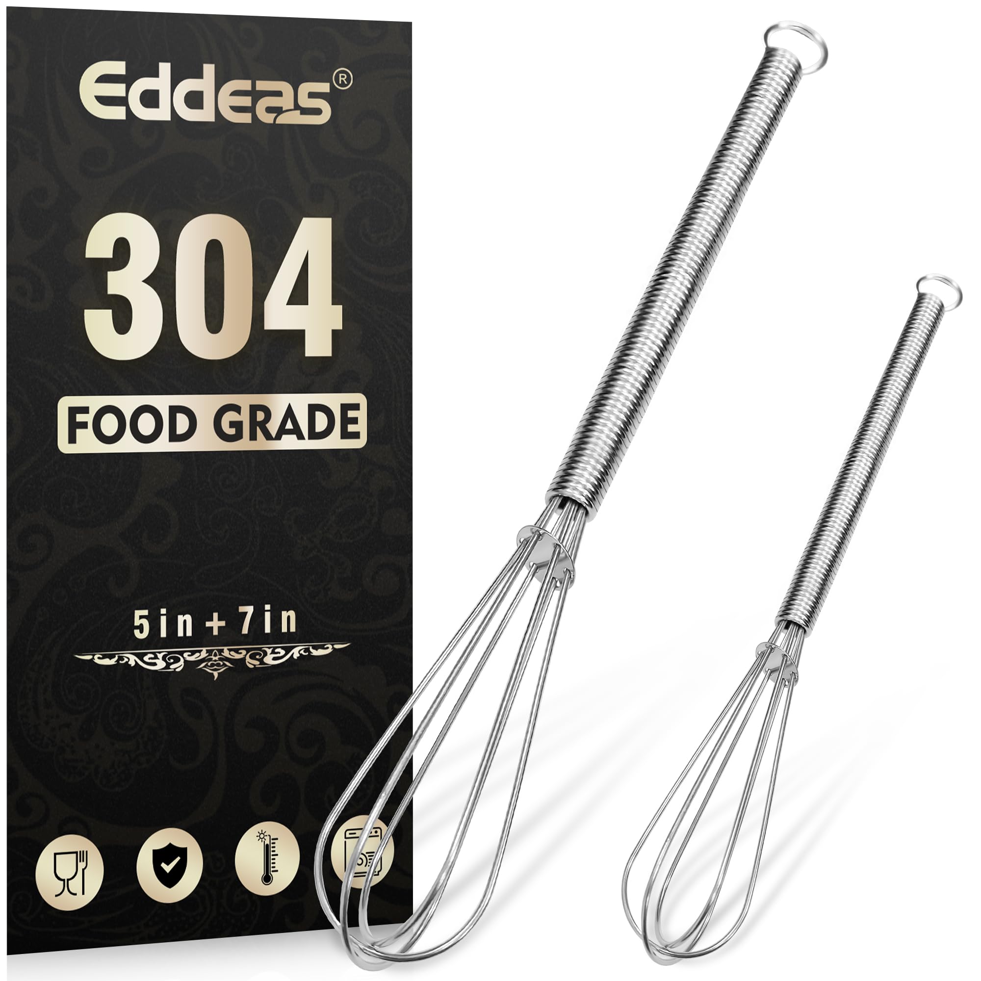 Eddeas Mini Whisk, Small Whisk 2 Pieces, 5In And 7In 304 Stainless Steel Wire Whisk For Whisking, Beating, Mixing Sauces, Blendi