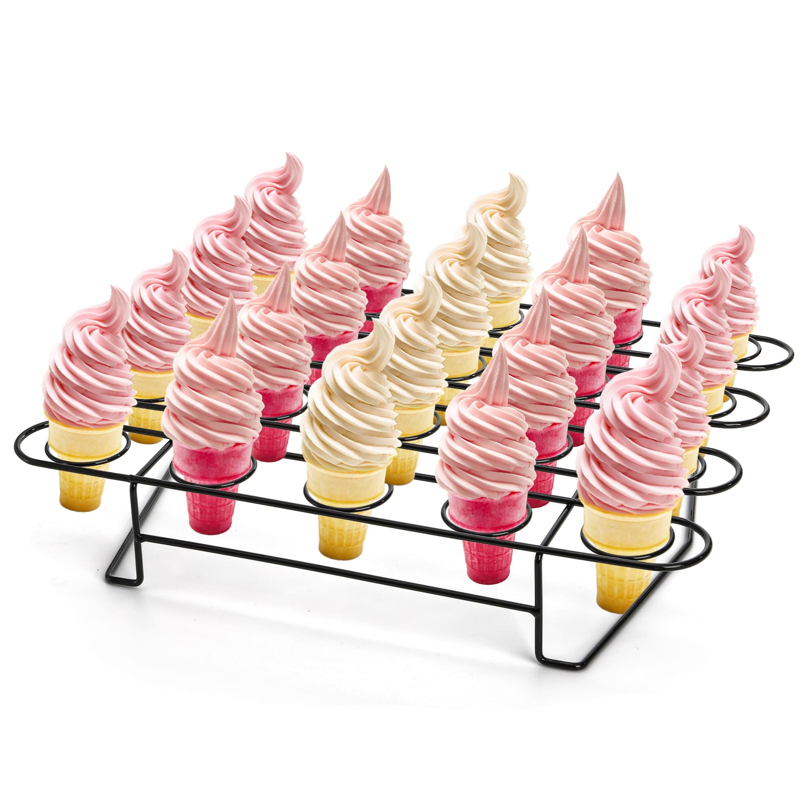 Kingrol 20-Cavity Ice Cream Cone Holder Rack - Metal Waffle Cone Display Stand for Display, Dessert Table, and Party Treats, 16.
