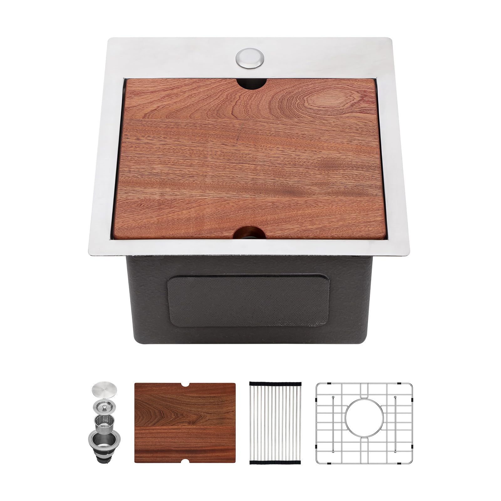 Sarlai 15 Bar Sink Drop In -15X15 Inch Kitchen Bar Sink Stainless Steel 16 Gauge Ledge Workstation Single Bowl Topmount Kitchen