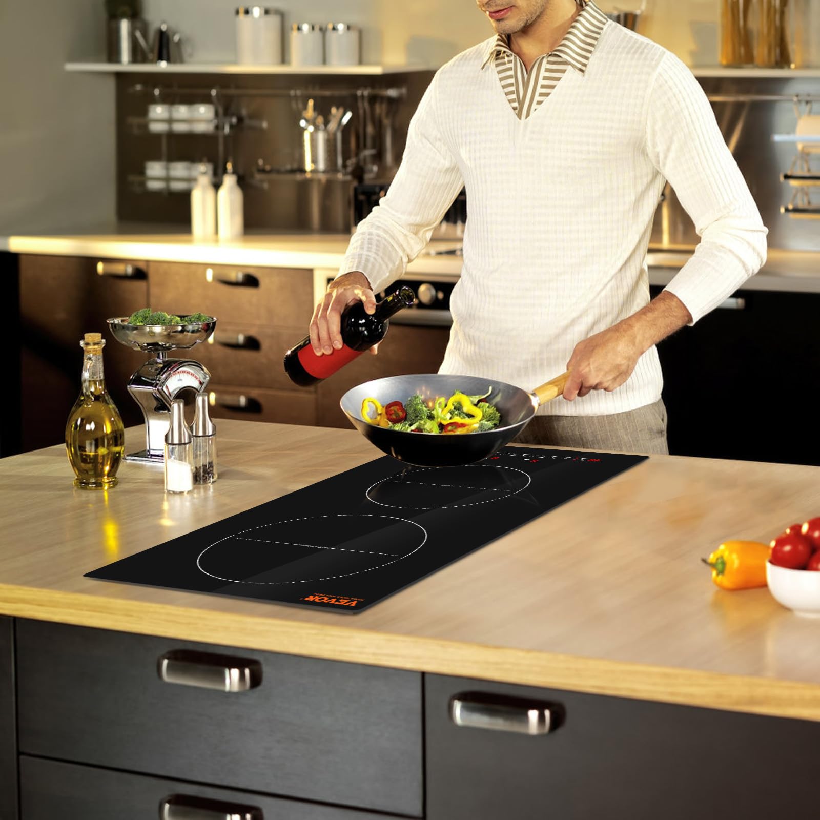 Vevor Built-In Induction Electric Stove Top 12 Inch,2 Burners Electric Cooktop,9 Power Levels & Sensor Touch Control,Easy To Cle