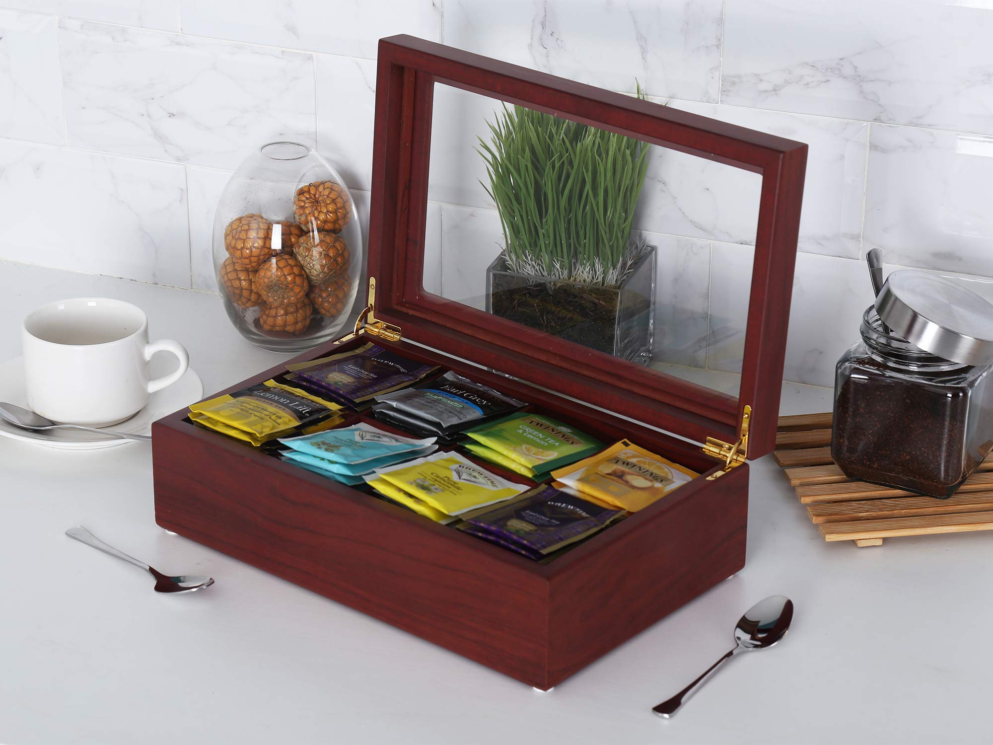Apace Living Tea Box - Luxury Wooden Tea Storage Chest From The Premier Collection - 8 Adjustable Compartment Tea Bags Organizer