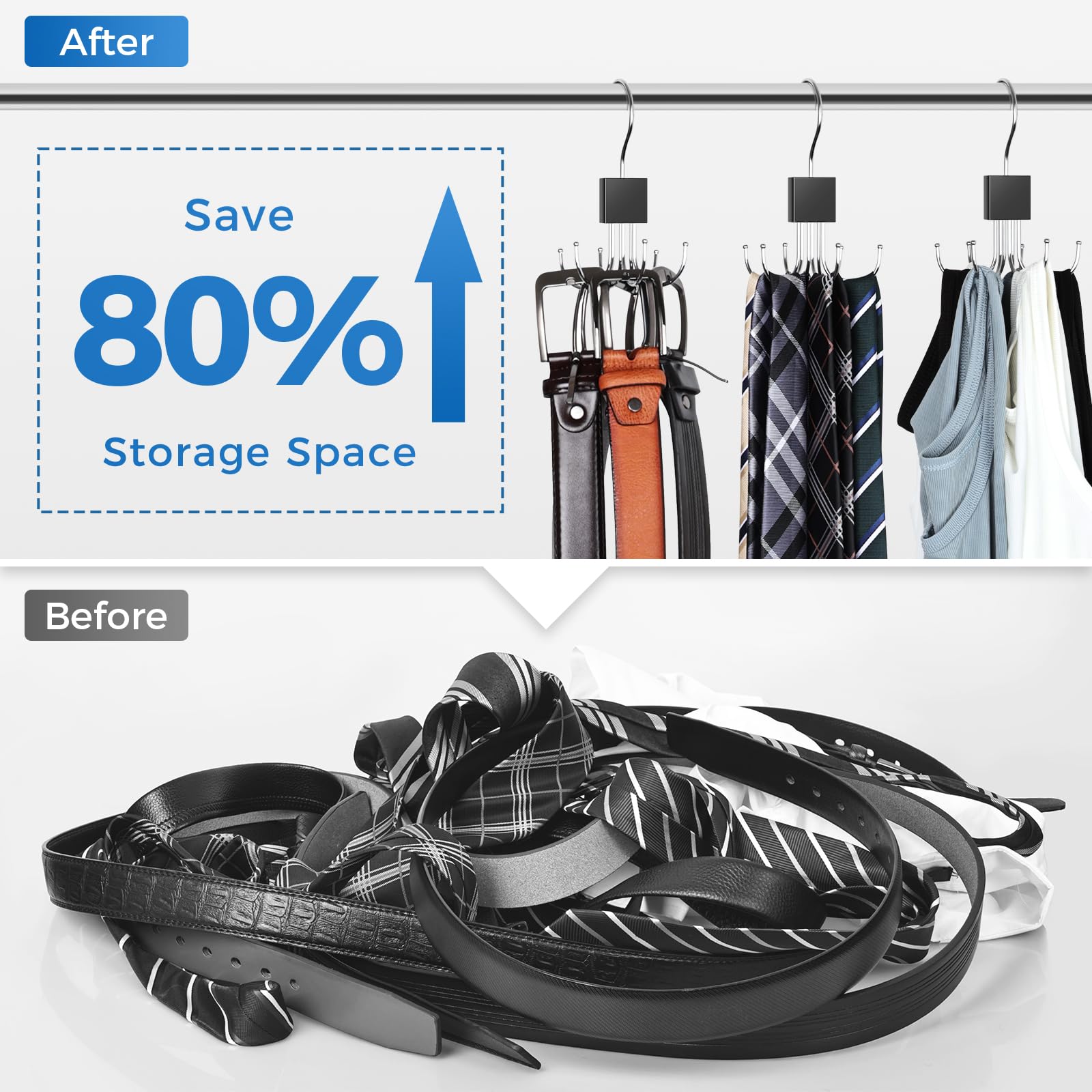 Belt Hanger, Belt Organizer For Closet 360 Rotatable Max 48 Belt Storage Rack Space Saving Closet Organizers And Storage For Bel