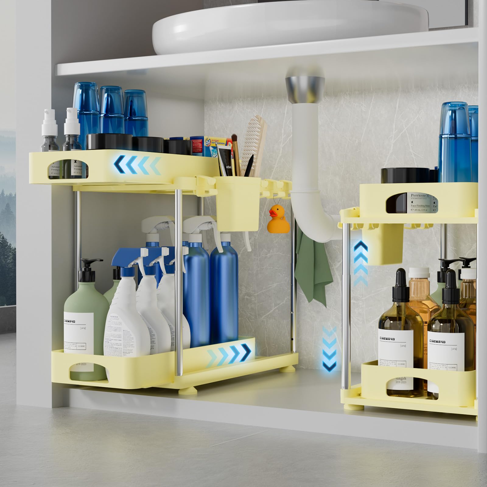 VERIFOST 2 Pack Under Sink Organizers and Storage, Height Adjustable Bathroom Cabinet Organizer, 2 Tier Under Sink Organizer wit