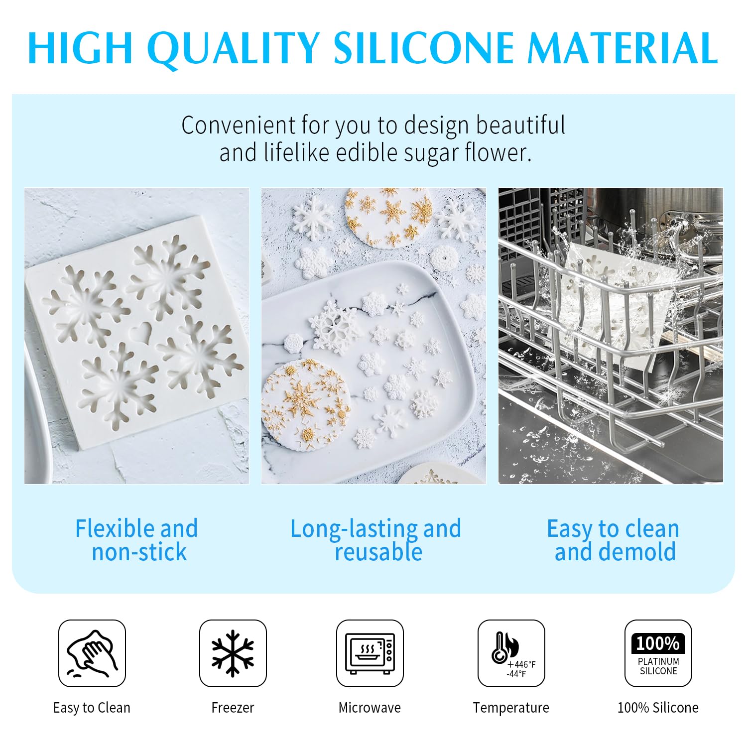 3D Christmas Theme Silicone Fondant mold Snowflake Suger Cake Molds Chocolate Cake Decoration Mold (Style 1)