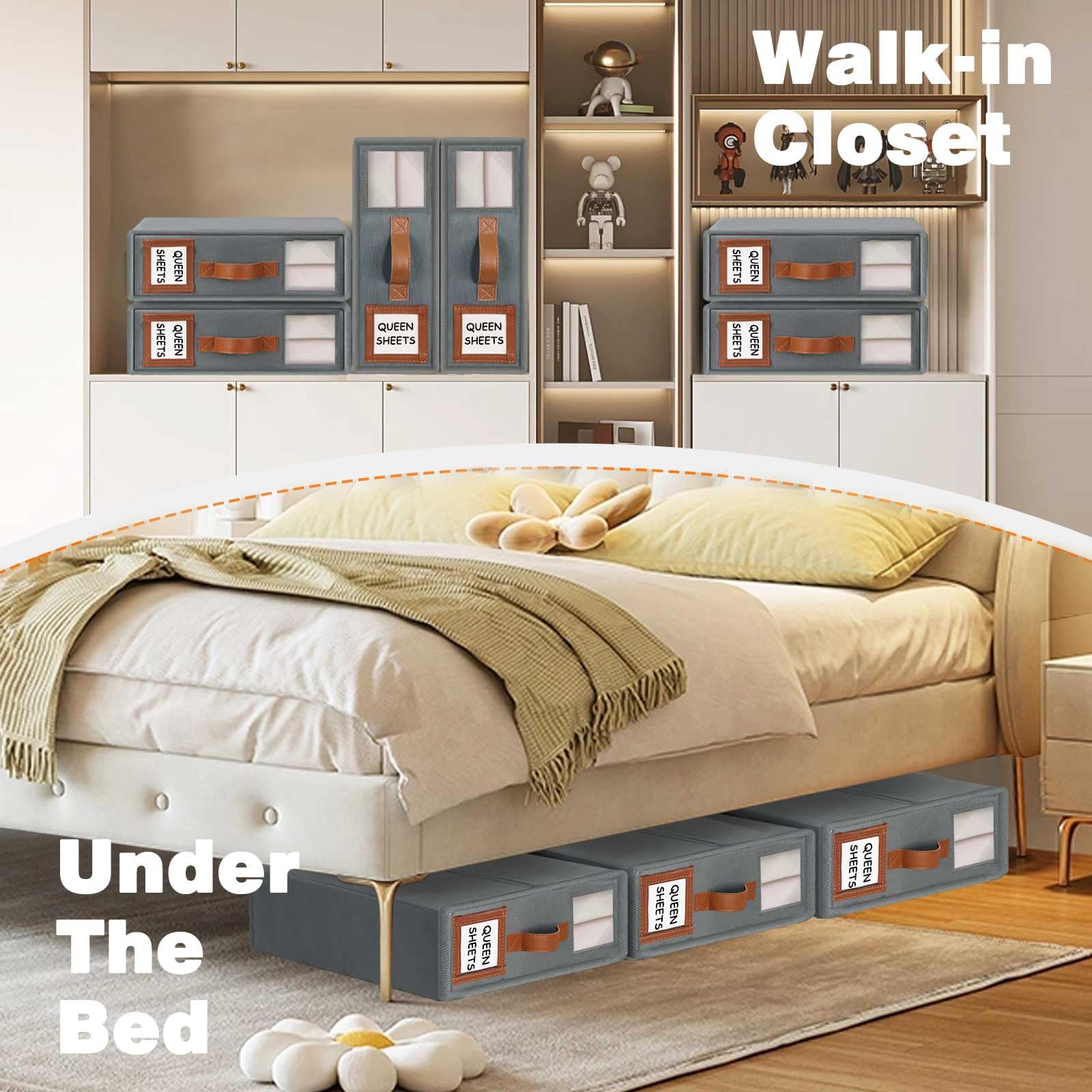 GhvyenntteS 12 Pack Bed Sheet Organizers and Storage, Sturdy Bed Sheet Organizer with Zipper and Handle, Foldable Linen Closet O