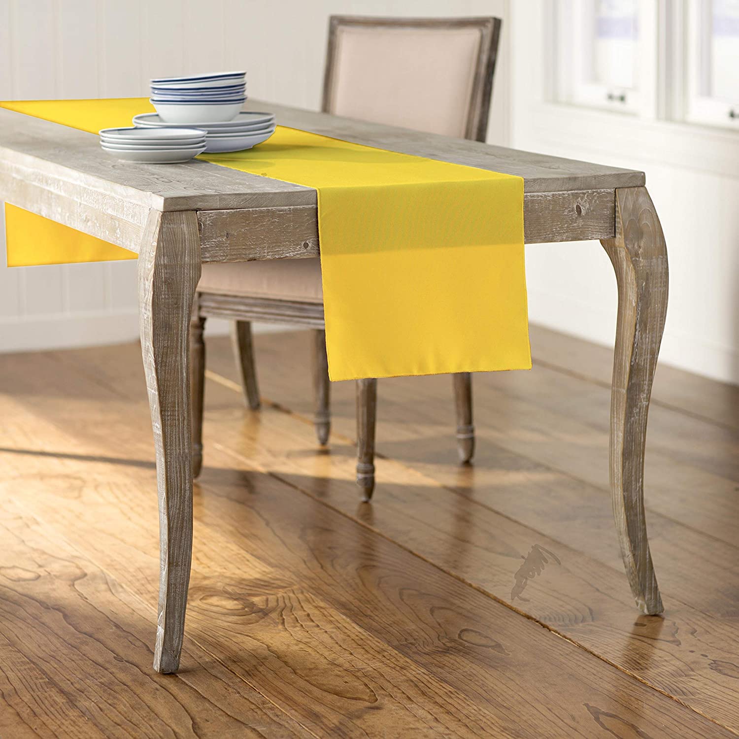 LA Linen Polyester Poplin Table Runner 14  by 108-Inch  Light Yellow