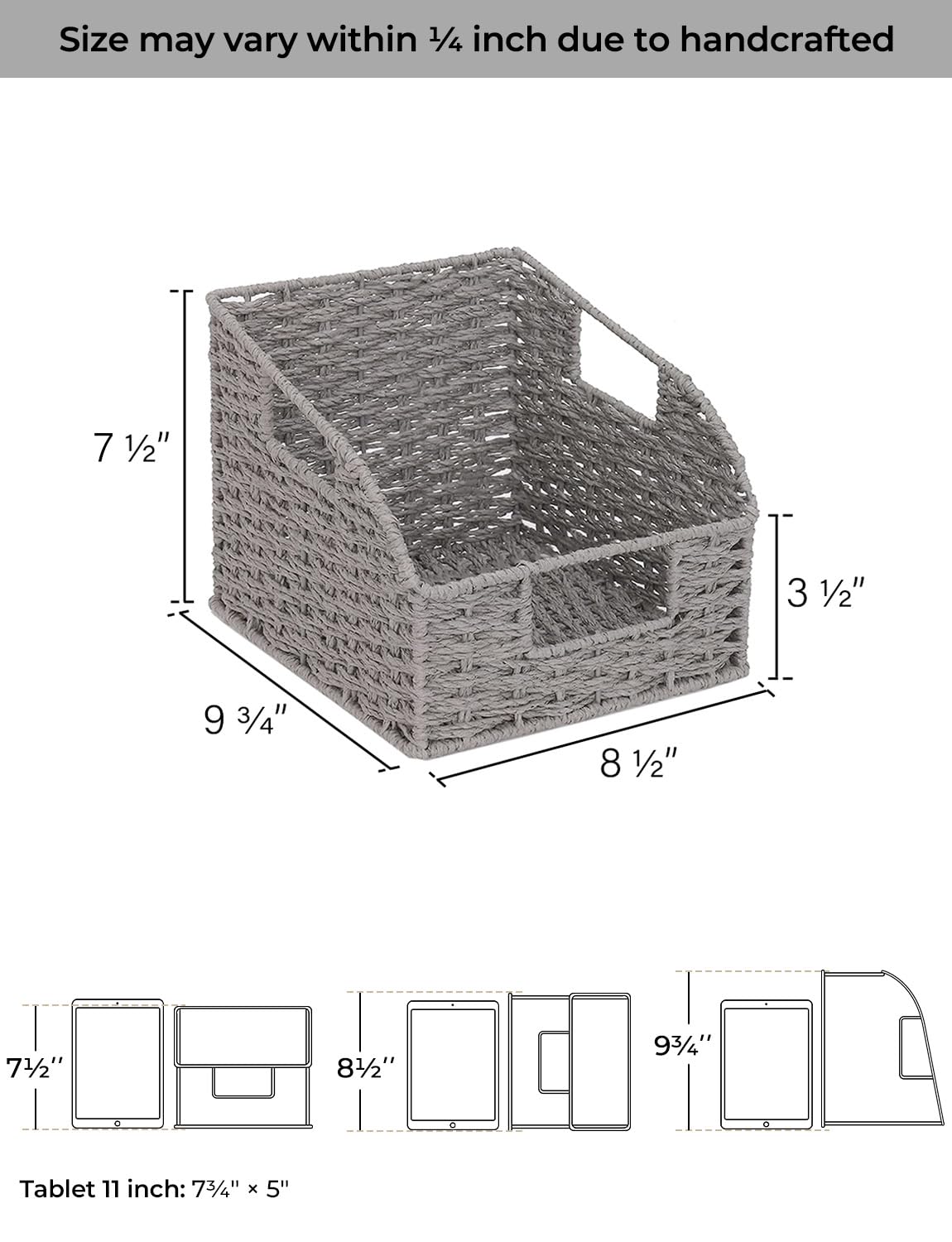 Storageworks Round Paper Rope Storage Baskets With Built-In Handles, Hand Woven Baskets For Organizing, Gray, 8 Al X 9 Aw X 7 Ah
