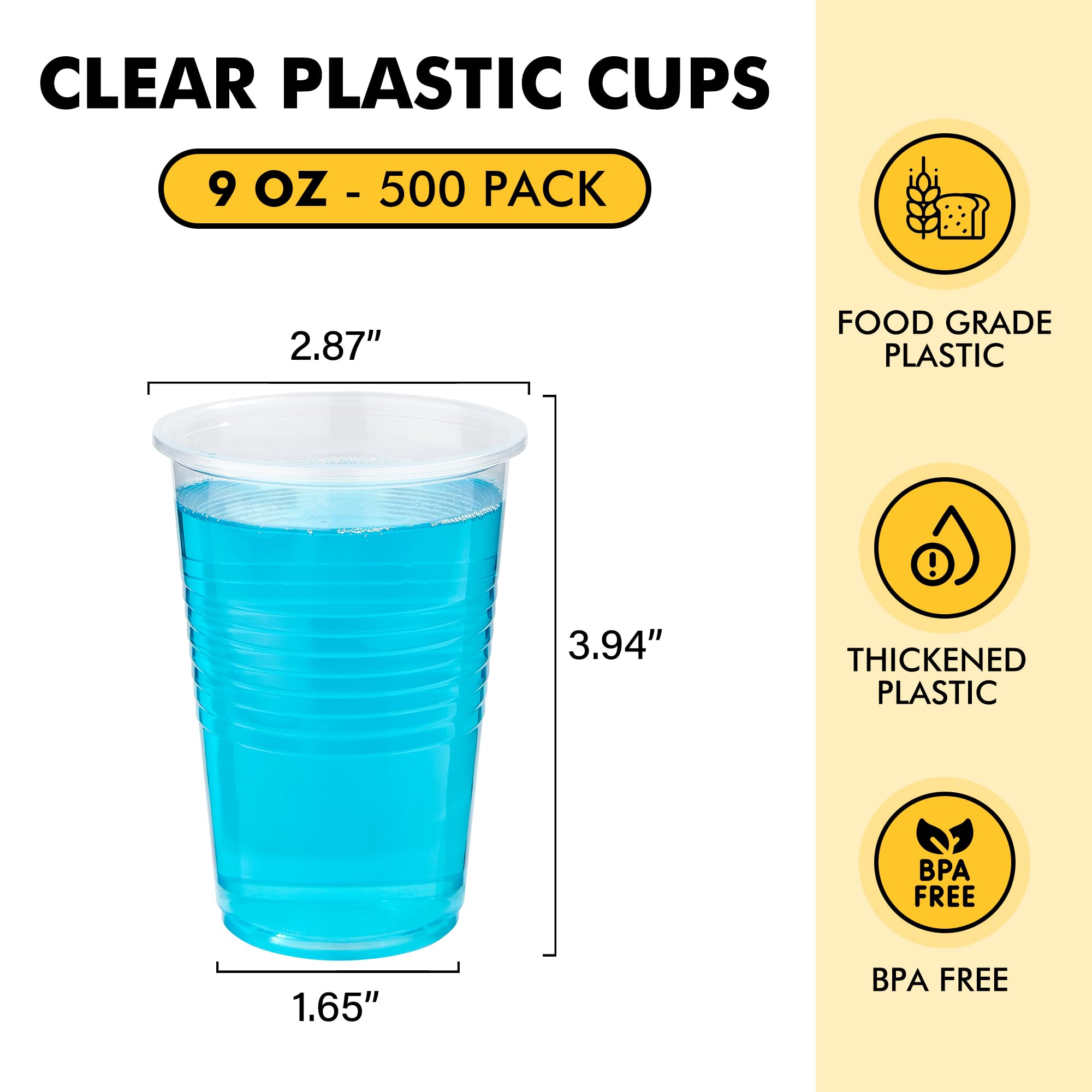 RACETOP 80 Pack 9 oz Plastic Cups, Clear Disposable Plastic Cups Bulk, Cold Drinking Party Cup, Transparent for Wedding, Thanksg