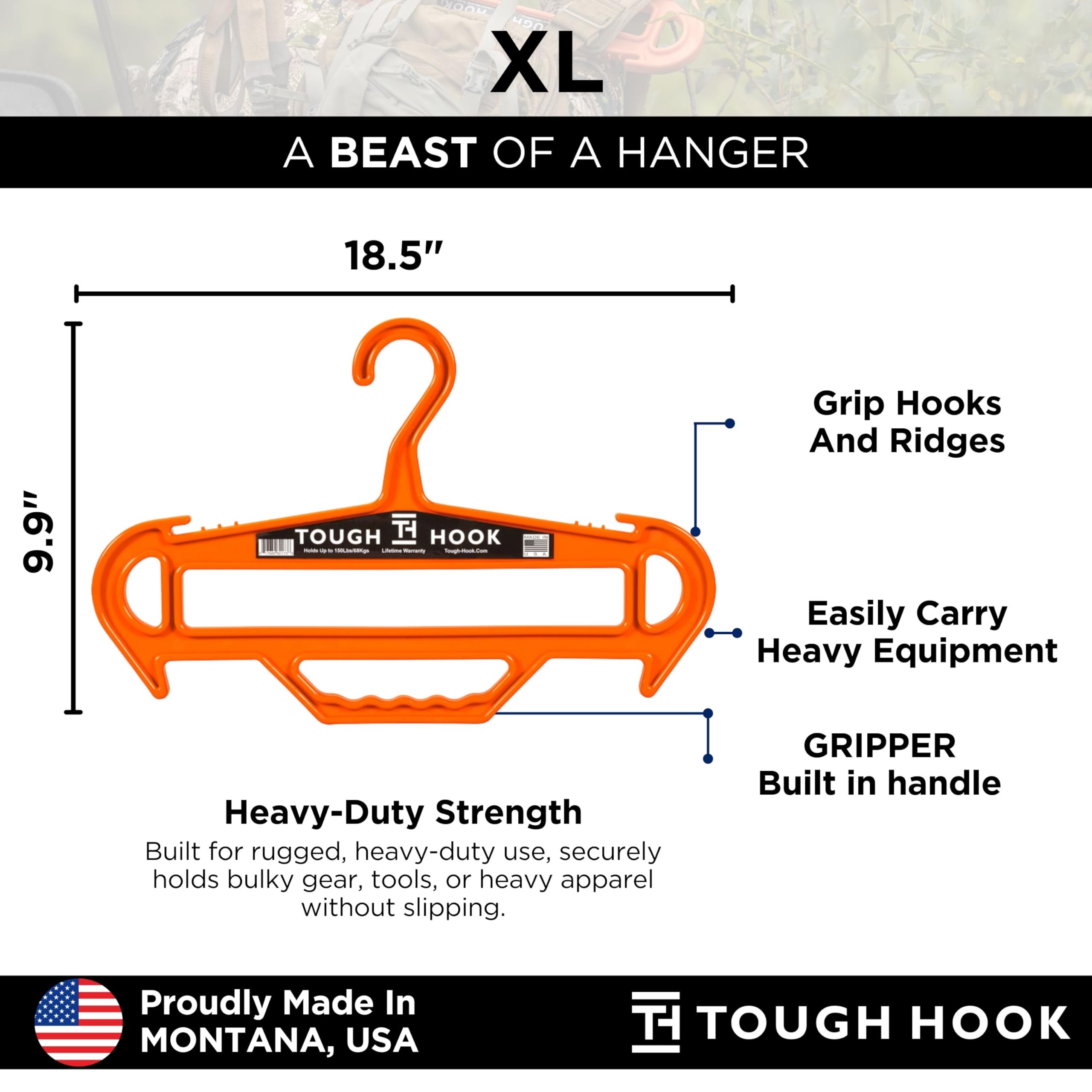 Tough Hanger XL | American Made | Unbreakable Heavy Duty Hanger | GRIPPER Built-in Carry Handle | A Beast of a Hanger | Premium Military Grade | X-Large Hanger |180 LB Capacity | |Veteran Owned (Grey)