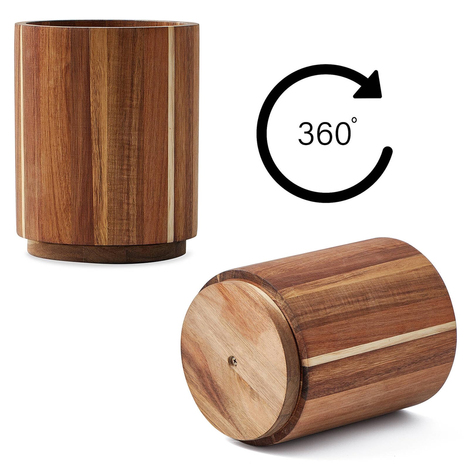 Lohoner Acacia Wood Utensil Holder For Kitchen Counter, 360 Rotating 7.2'' Large Cooking Utensil Holder, Kitchen Utensil Storage
