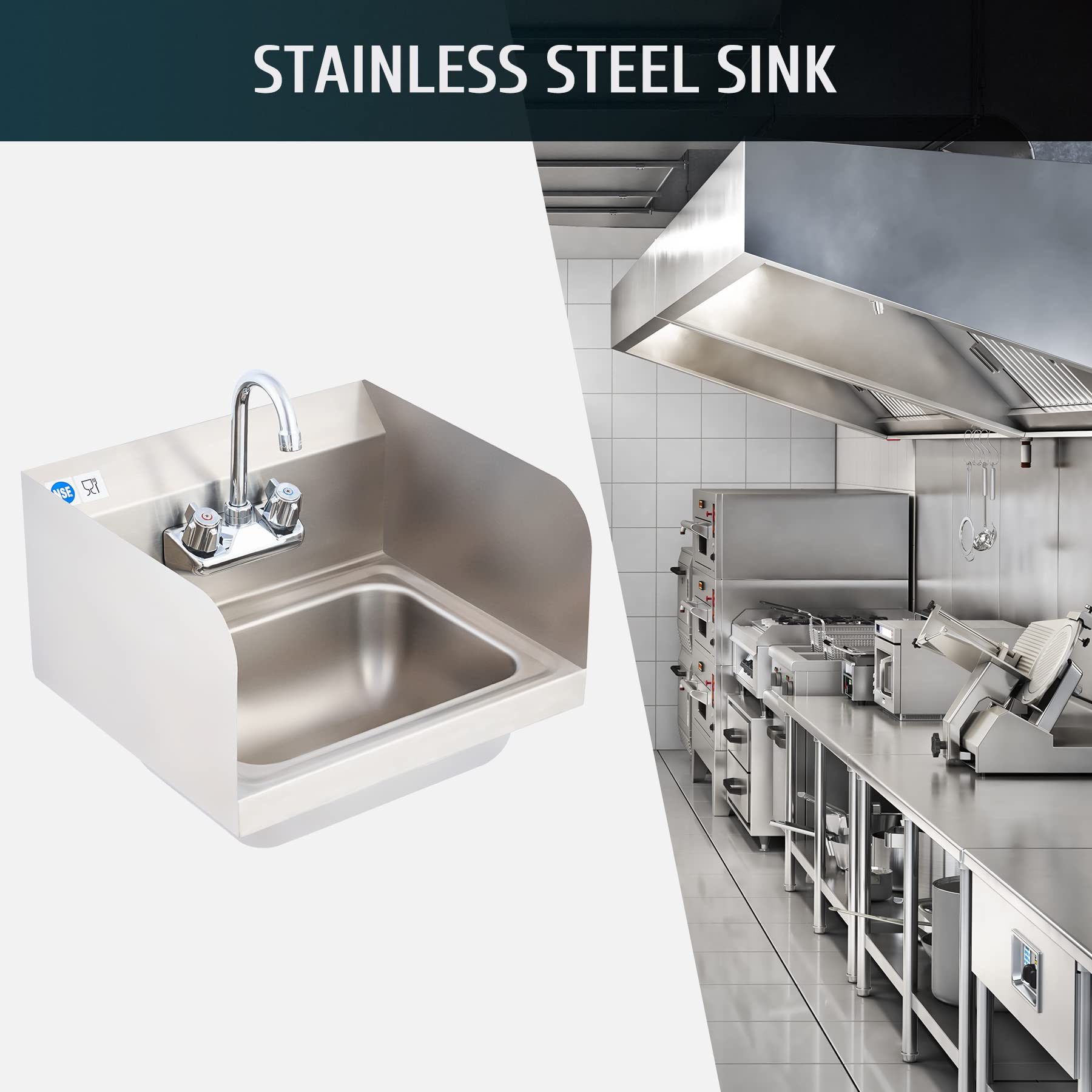 Wilprep Commercial Hand Wash Sink, Nsf Stainless Steel Commercial Utility Sink With Gooseneck Faucet And Strainer, 17X15 Inch Wa