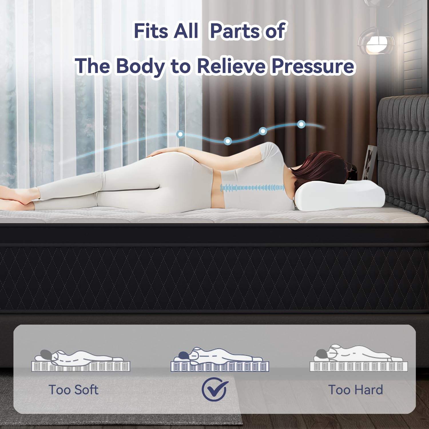 Bedtter 12 Inch Queen Mattress,Memory Foam Hybrid Mattress In A Box,Individually Pocketed Springs For Isolate Motion, Pressure R