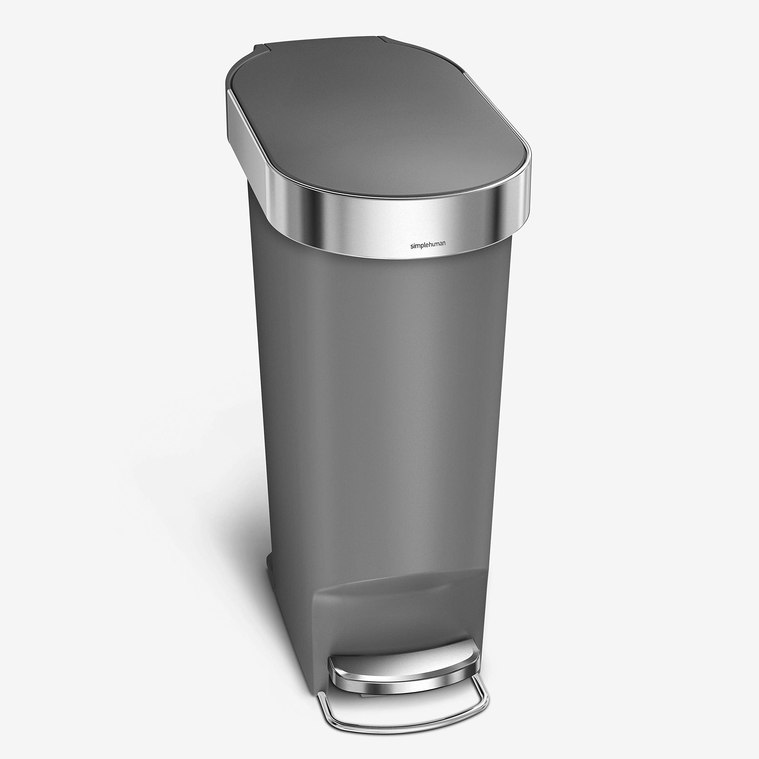 Simplehuman 40 Liter / 10.6 Gallon Slim Kitchen Step Trash Can With Liner Rim, Grey Plastic