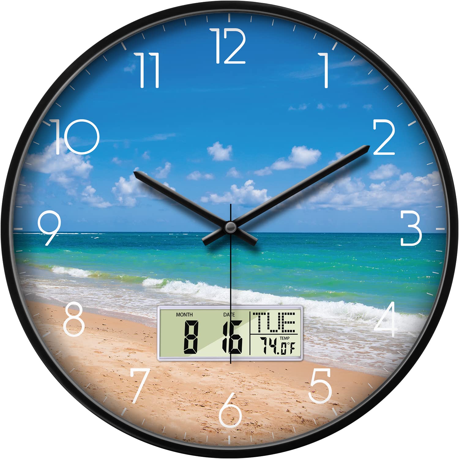 Modern Lcd Wall Clocks Ocean Wave Sea Beach Silent Digital Wall Clock Large Display Non-Ticking Kitchen Silent Clock With Day An