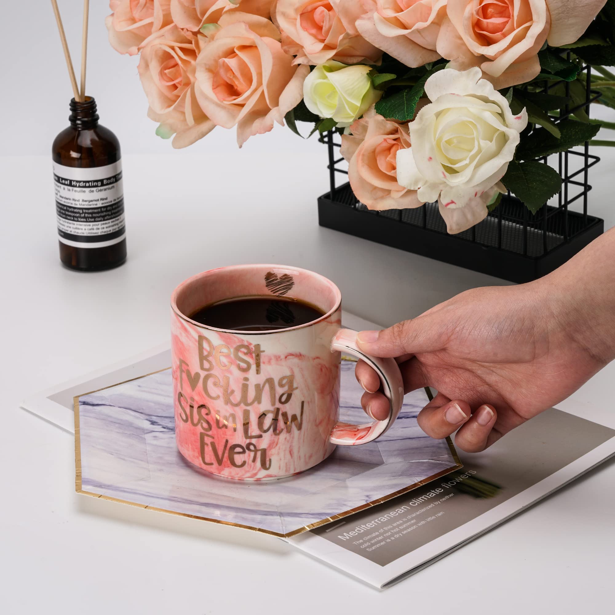 Sister In Law Gifts - Best Sis In Law Ever - Funny Sister In Law Birthday Gift  Sister In Law Engagement  Wedding Gift  New Sister In Law  Sister In Law To Be - Pink Marble Mug  11.5oz Coffee Cup