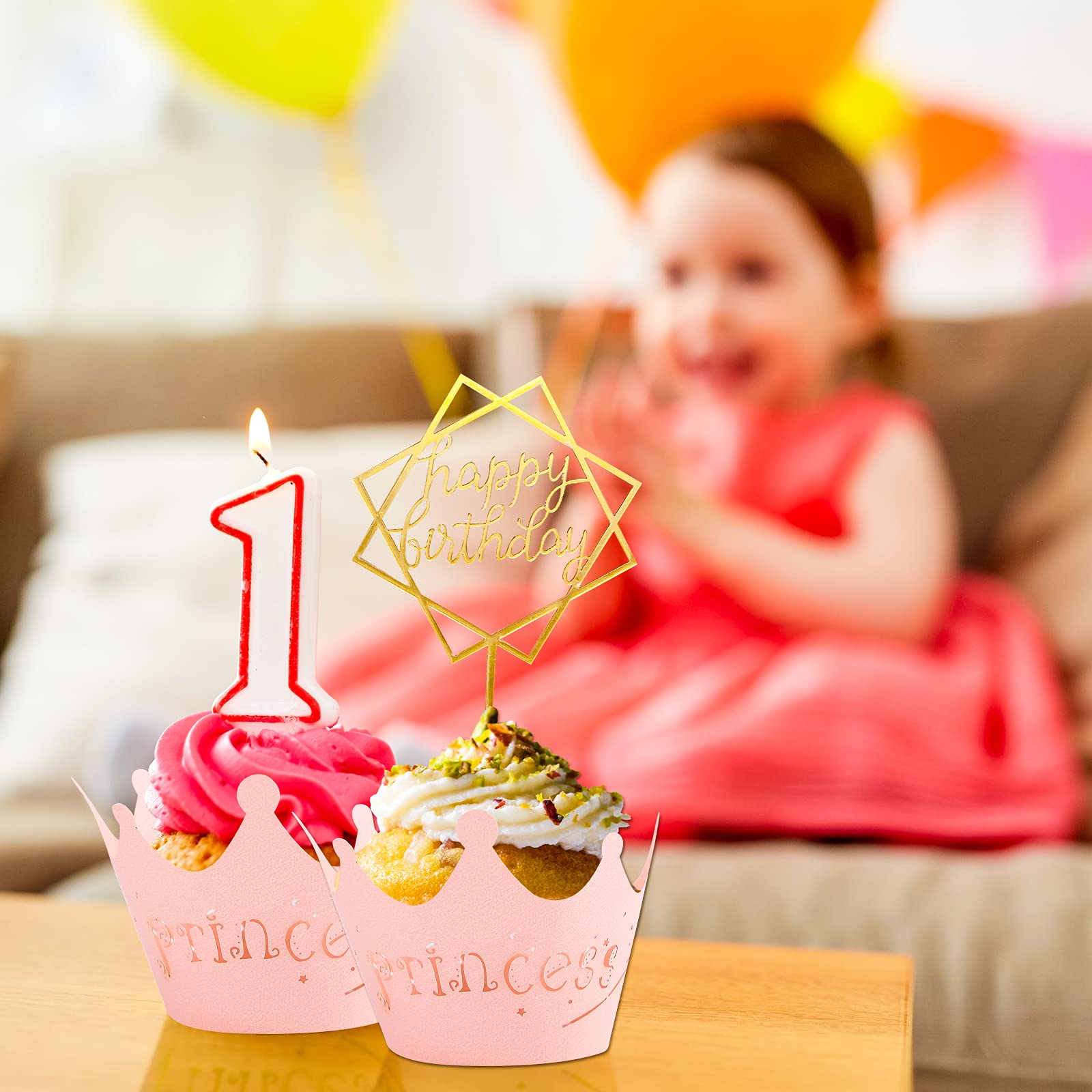 Rutich 36Pcs Pink Princess Crown Cupcake Wrappers Cases Wedding Christening Baby Girl Shower Party Cake Decoration.