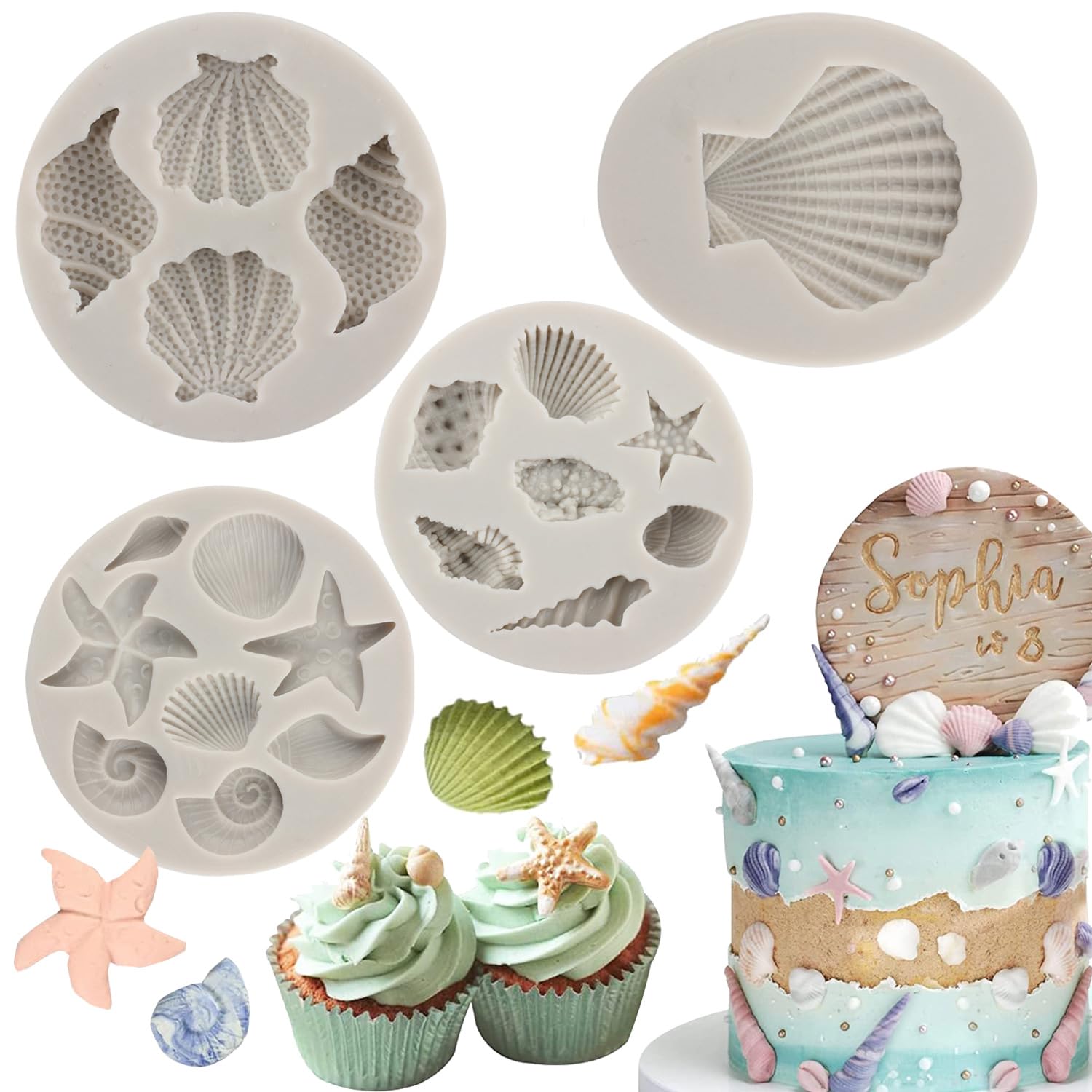 Sijiangmold Marine Theme Fondant Molds Seashell Conch Starfish Coral Silicone Mold For Cake Decorating Chocolate Candy Cupcake T