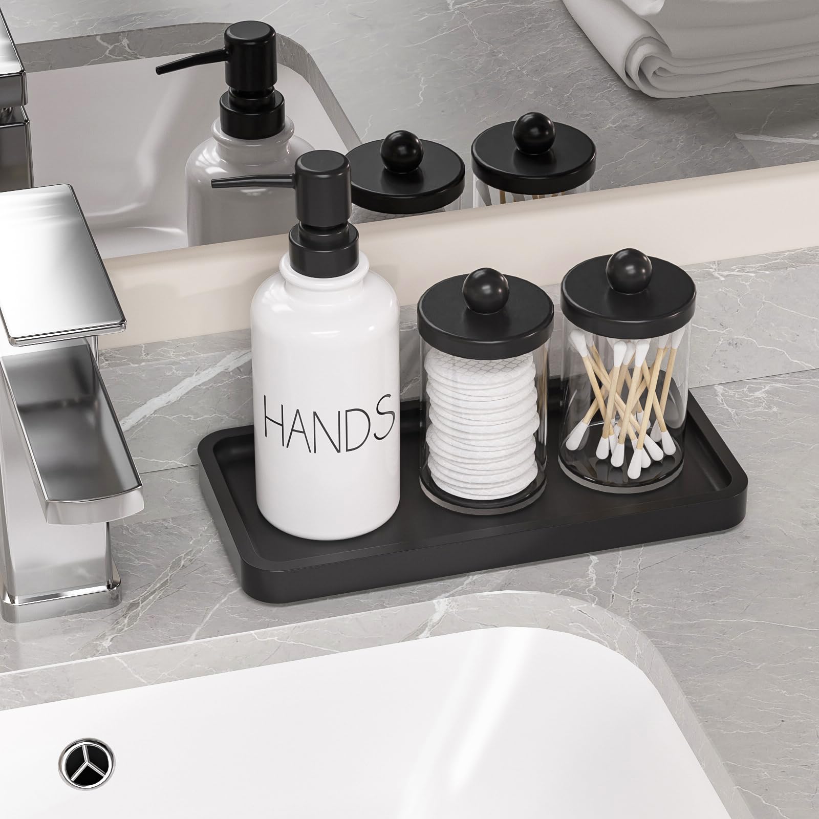 Weenson Vanity Tray, Bathroom Tray For Makeup, Perfume, Jewelry Soap Dispenser, Decorative Tray For Candle, Keys, Small Black Tr