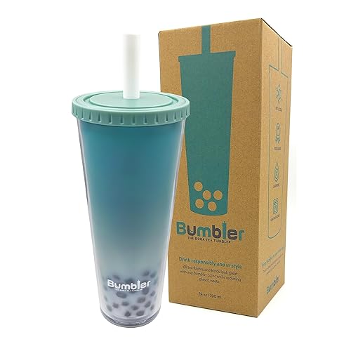Original Bumbler 24 oz Large Double Wall Insulated Reusable Smoothie and Boba Tumbler in Colors and Wide Reusable Straw - Keep Drink Cool or Warm (Mint)
