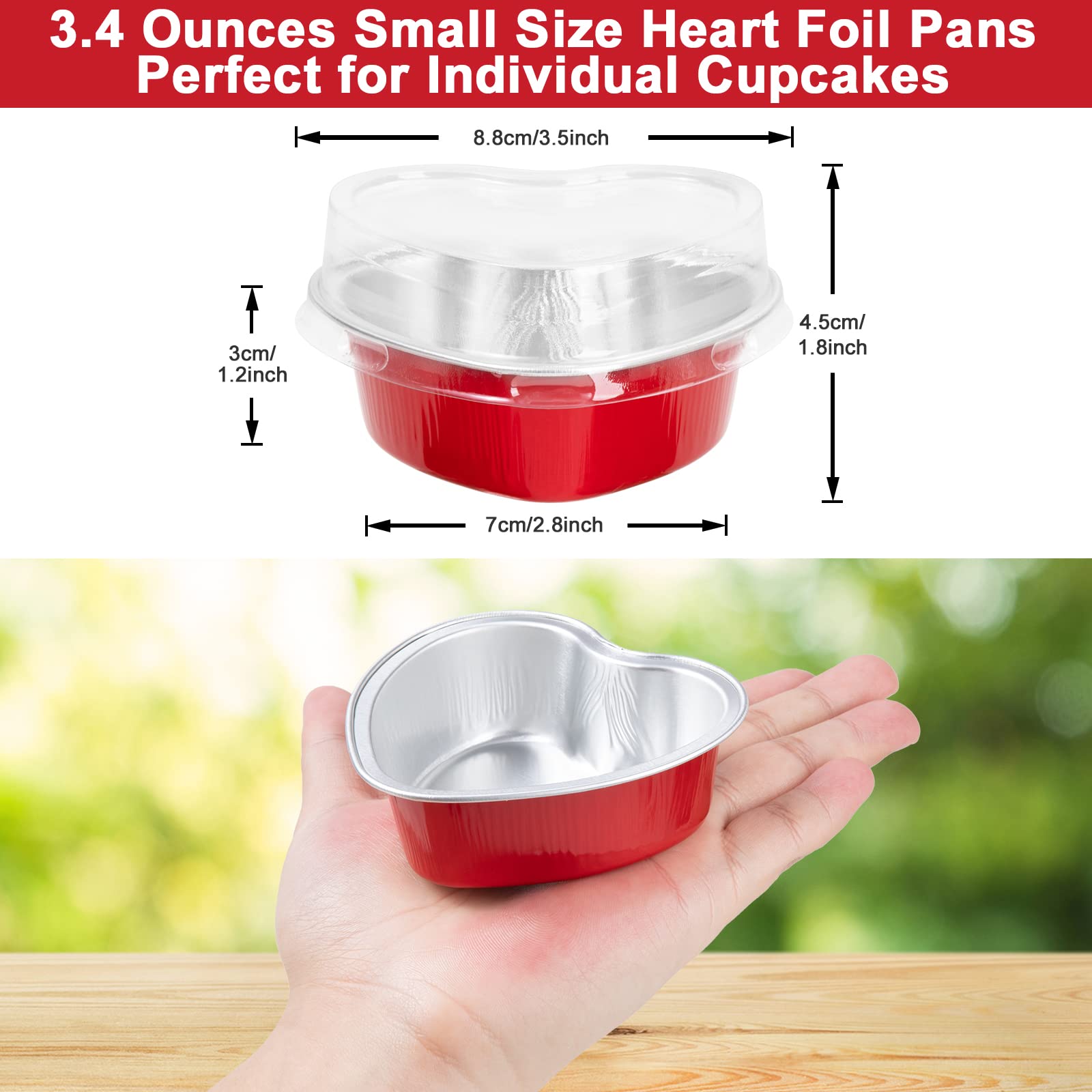 Mini Heart Shaped Cake Pans With Lids,Heyyumi 50Pcs 3.4Oz Aluminum Foil Heart Cake Pan,Disposable Heart Cupcake Cups Liners Tins