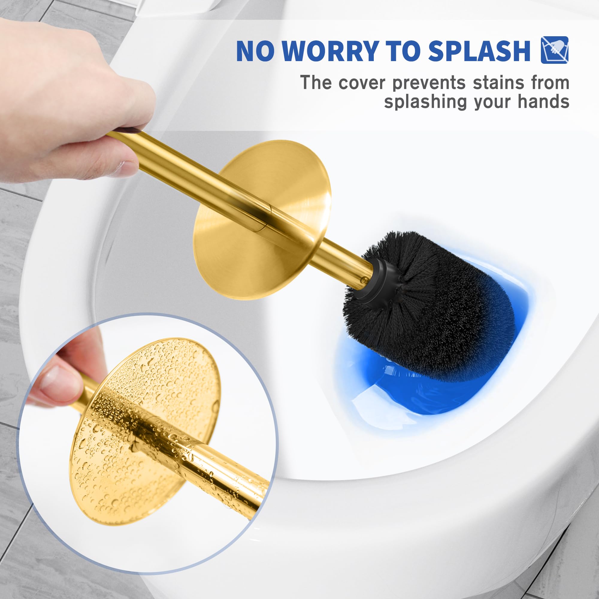 Ixo Stainless Steel Toilet Brush, 2 Pack, Gold, Elegant, Durable, Includes Holder