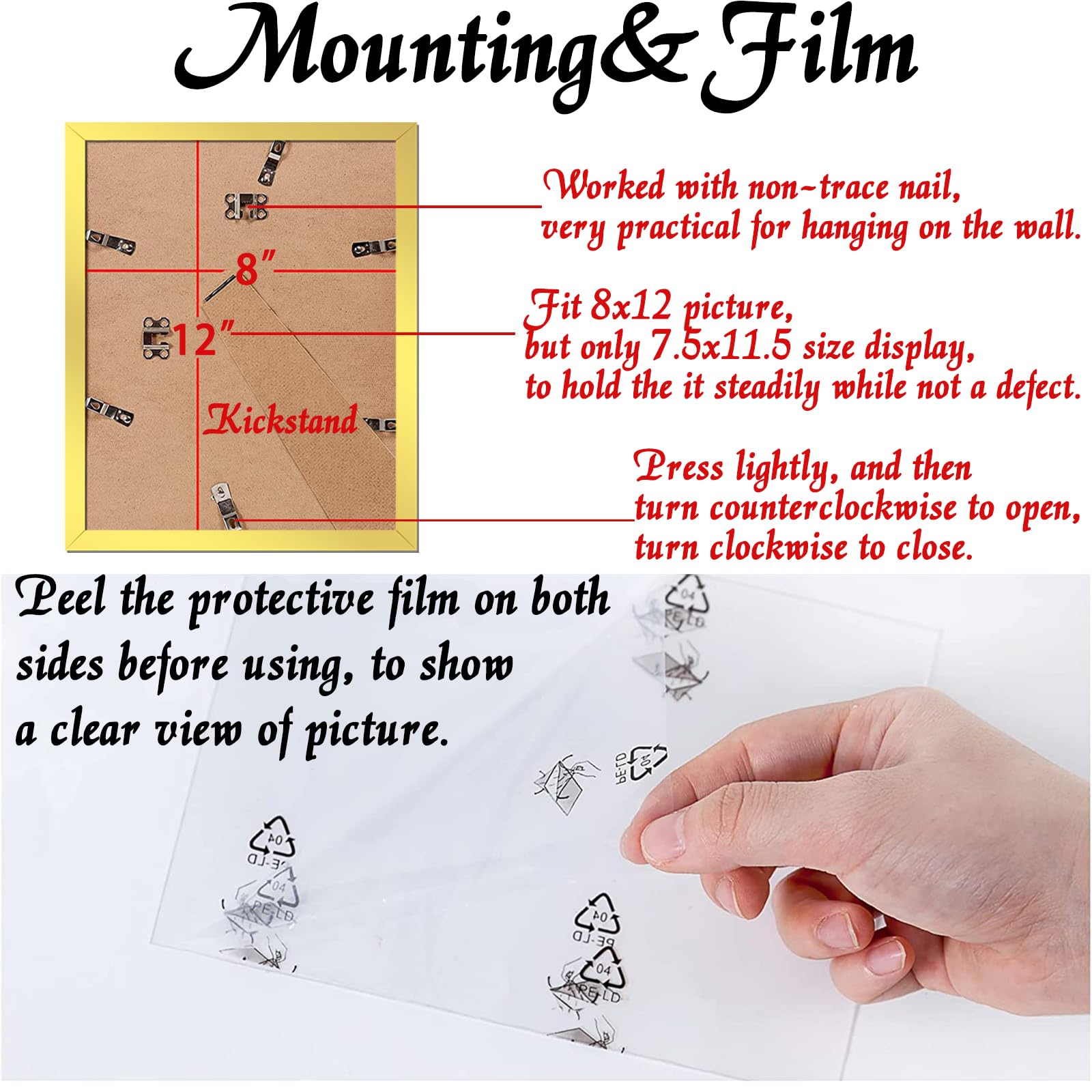 ijuerybai Gold 8x12 Picture Frame Set of 3, High Transparent Frame for 8 By 12 Photo Collage Canvas Poster Size Wall Mount and T