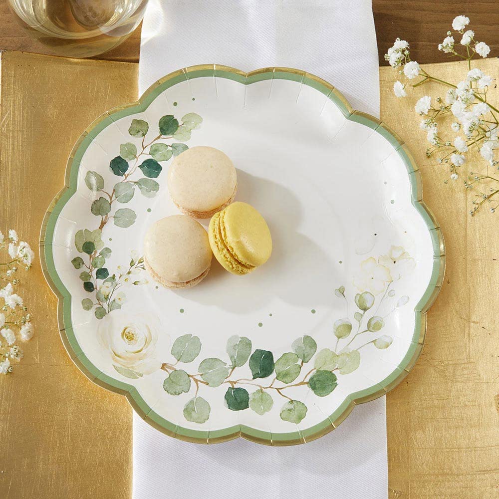 Kate Aspen 32 Pcs Botanical Garden Paper Plates, 9 Inch Heavy Duty Disposable Party Plates, Party Supplies Tableware For Birthda