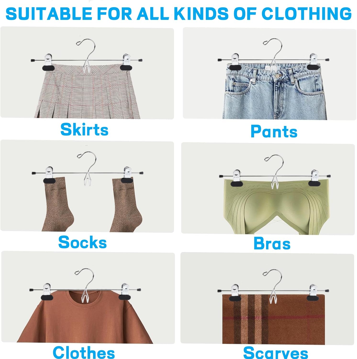 Amber Home Heavy Duty Metal Pants Skirt Hangers, 20 Pack, Adjustable Clips, Chrome Finish, Stackable, Space Saving
