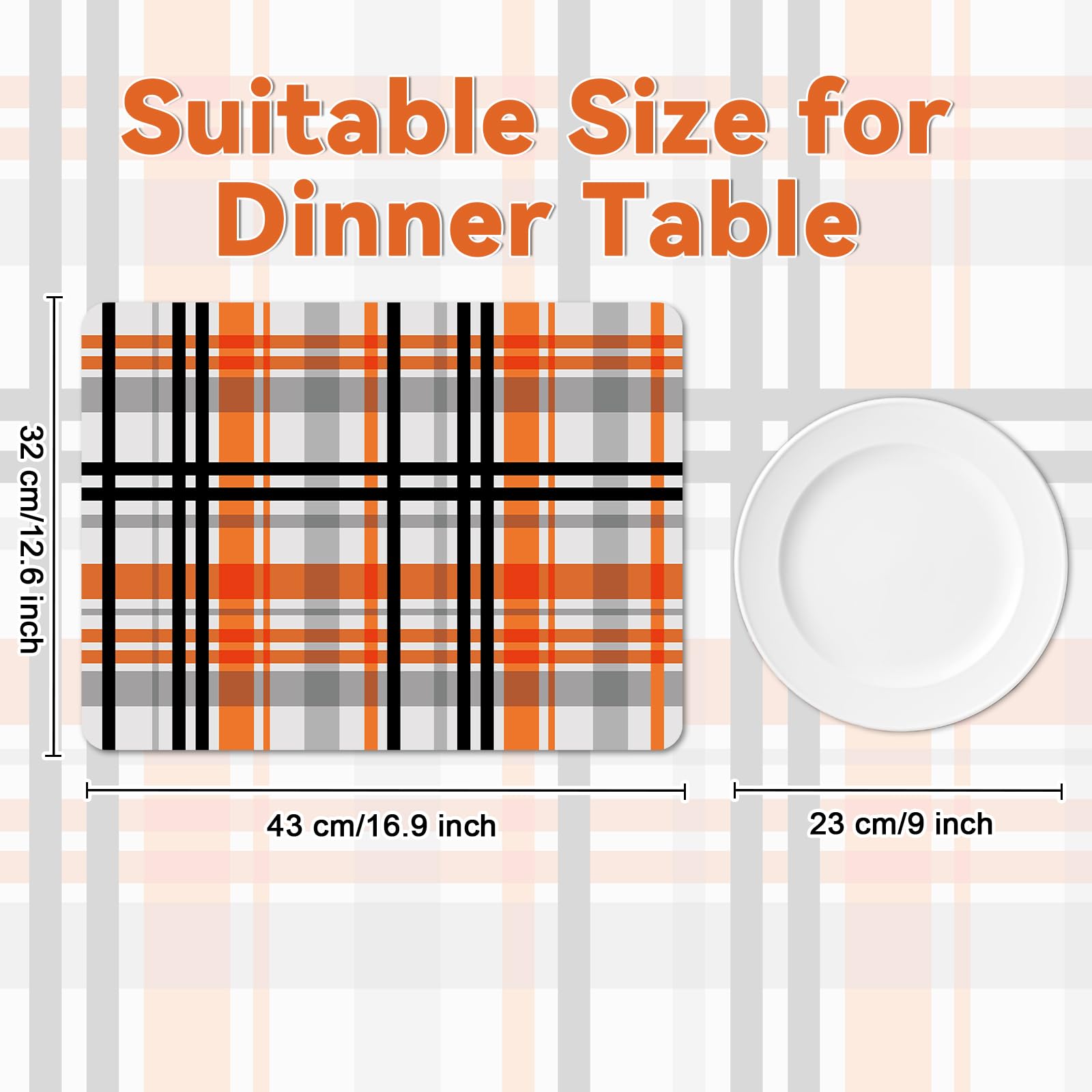 Orange Black Buffalo Plaid Fall Placemats Set Of 6 Fall Plastic Thanksgiving Table Mats Orange Black Buffalo Plaid Table Mats Ha