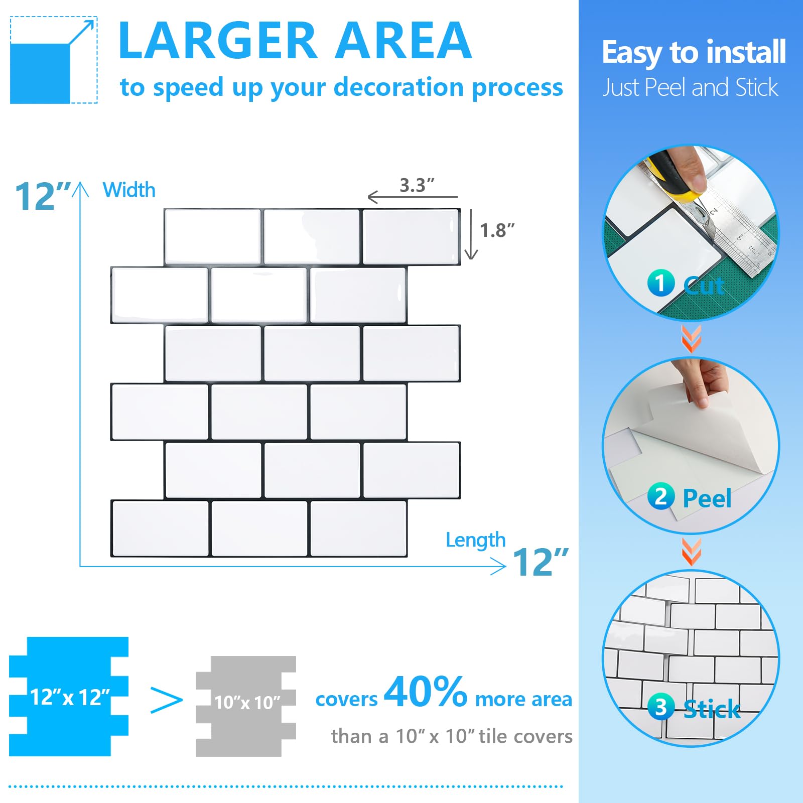 Stickgoo Peel And Stick Backsplash, White Subway Tile Stick On Backsplash For Kitchen (Pack Of 1, Thicker Design)