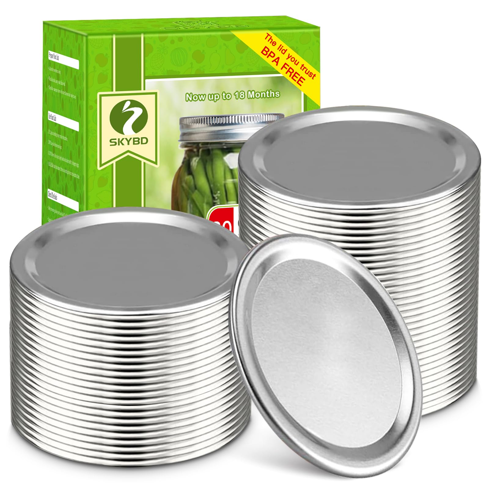 30-Count, Wide Mouth Canning Lids for Ball, Kerr Jars - Split-Type Metal Mason Jar Lids for Canning - Food Grade Material, 100% 