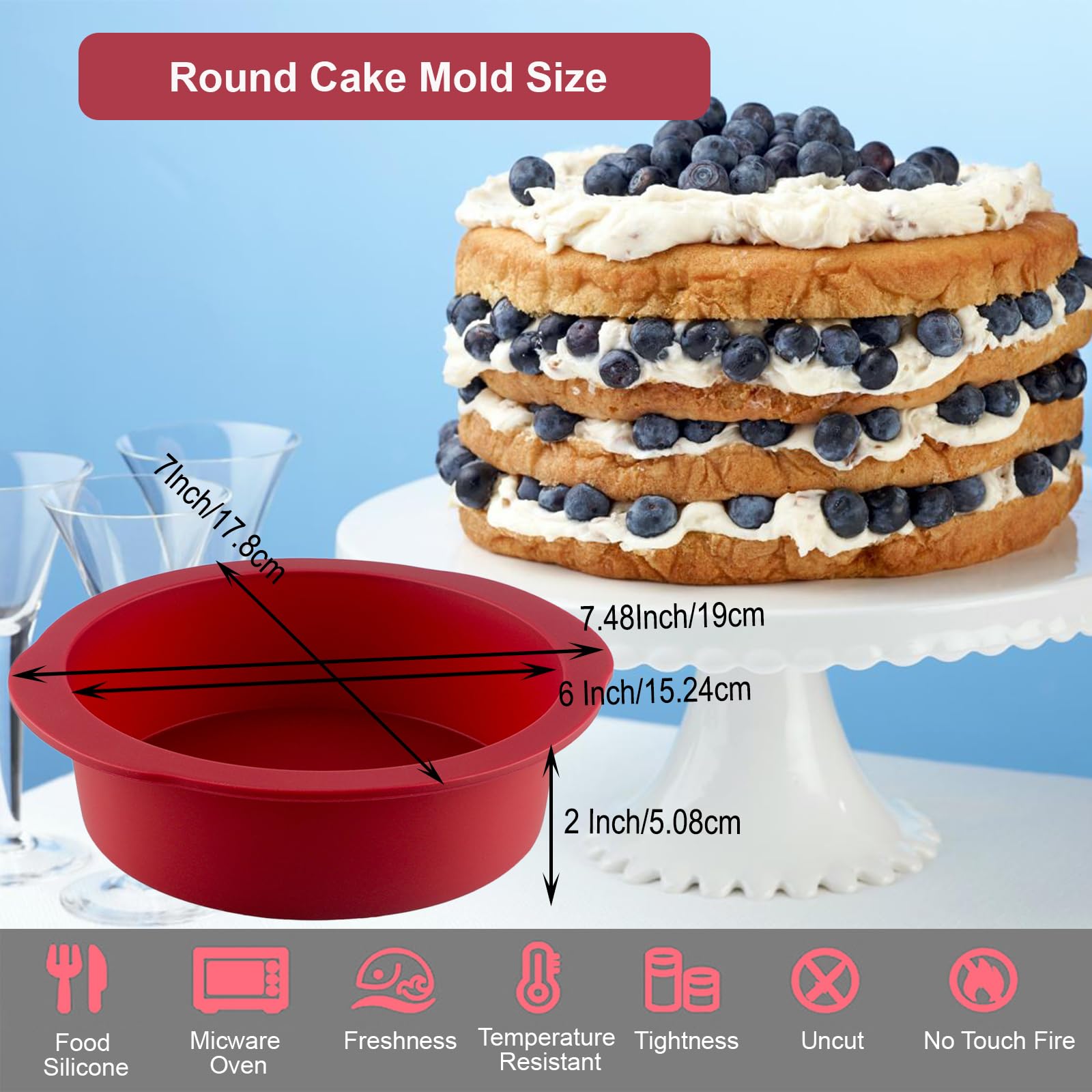 Nalchios 6 Inch Silicone Round Cake Pans Set Of 3, Non-Stick Easy Releasing Mini Cake Pans, Flexible Bpa Free Silicone Baking Mo