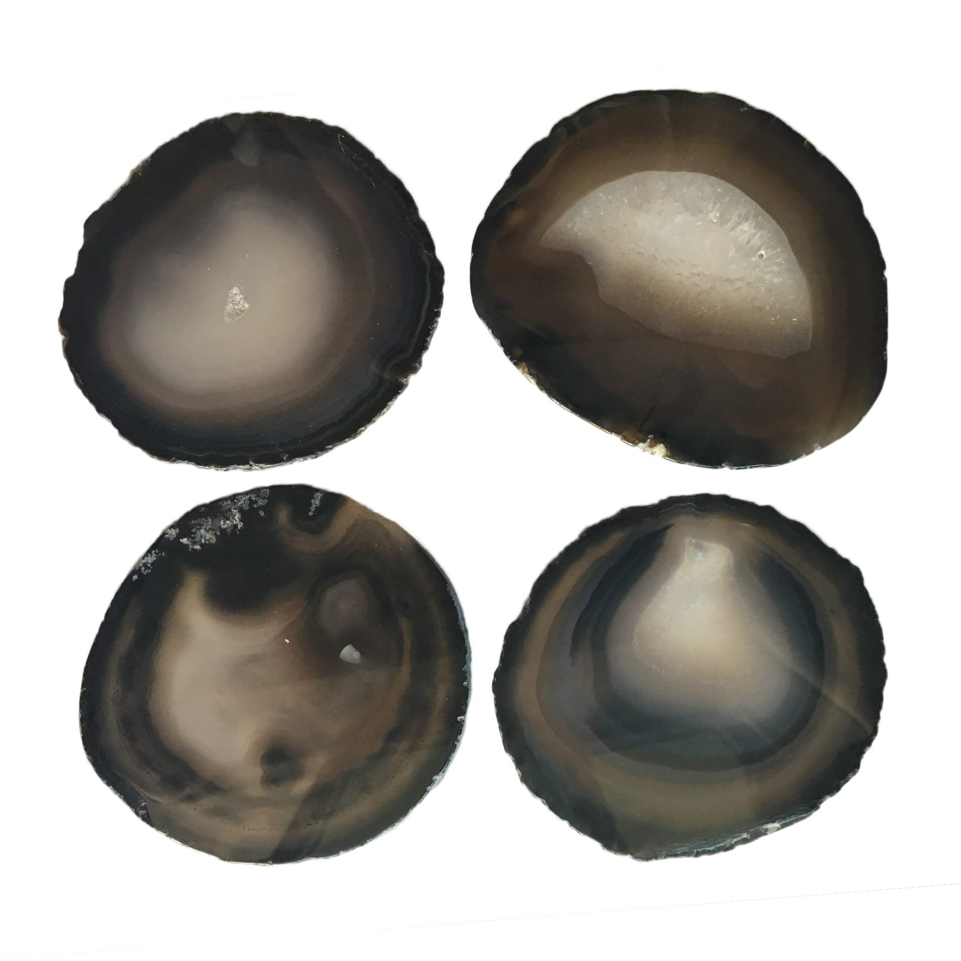Amoystone Agate Coaster Geode Natural Black Stone Coaster Rock Beverage Cup Mat Set Of 4, Large 4-4.5''