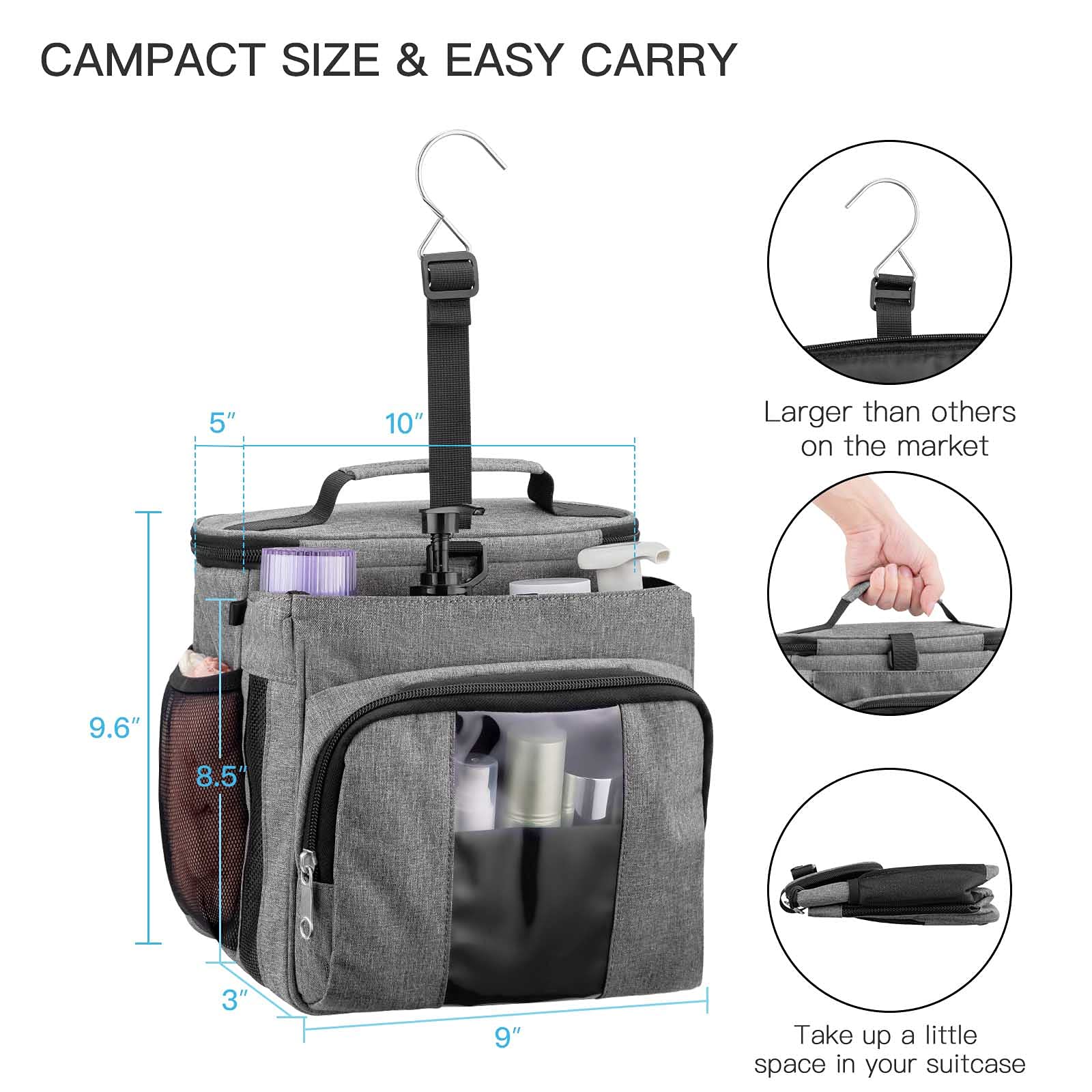 Bukere Portable Shower Caddy Tote Bag for College Dorm Travel  Separate Compartment  Large Capacity  Quick Dry Mesh Base  Hanging Toiletry Bath Bag for Student  Gym  Camp  Women Men