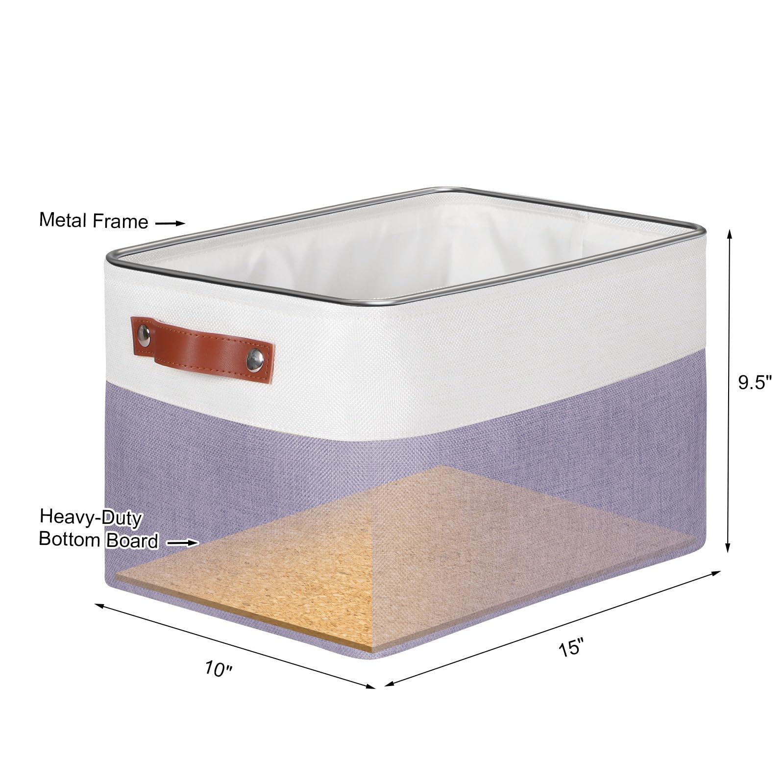 Univivi Large Storage Baskets [4-Pack] Foldable Fabric Storage Bins With Pu Handles|Hard Bottom Rectangle Organizer Bins For She
