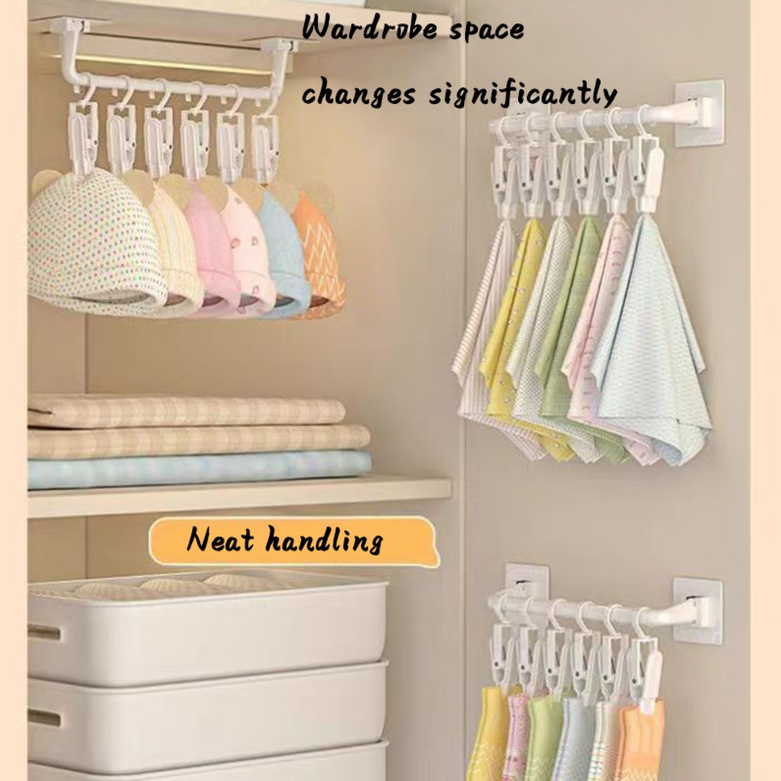 Hgyze Kid Pants Hanger Organizer With 10 Clips: Plastic Baseball Cap Display Holder, White Closet Rail Wall Mounted Door Rack Fo