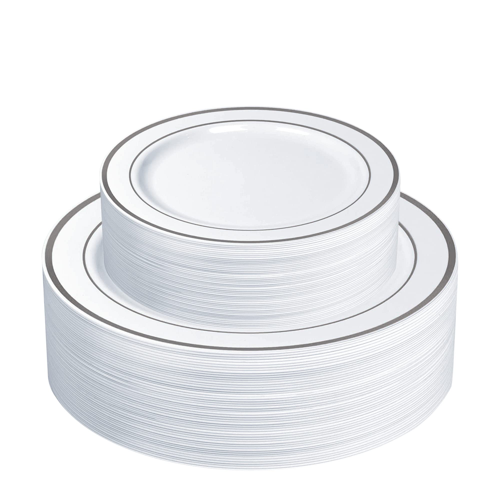 Setup [60 Piece Combo Silver Trim Plastic Plates - Premium Heavy-Duty 30 Disposable 10.25'' Dinner Party Plates And 30 Disposabl