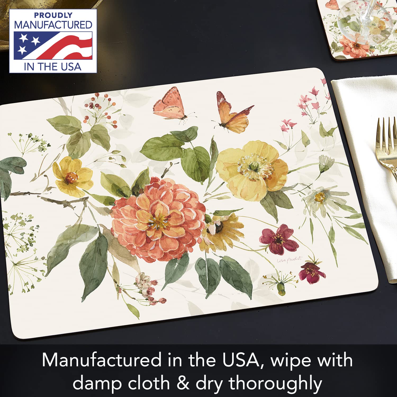 Cala Home Blessed By Nature Premium Decorative Hardboard Cork Back Tabletop Placemats 4 Pack Manufactured In The Usa Heat Tolera
