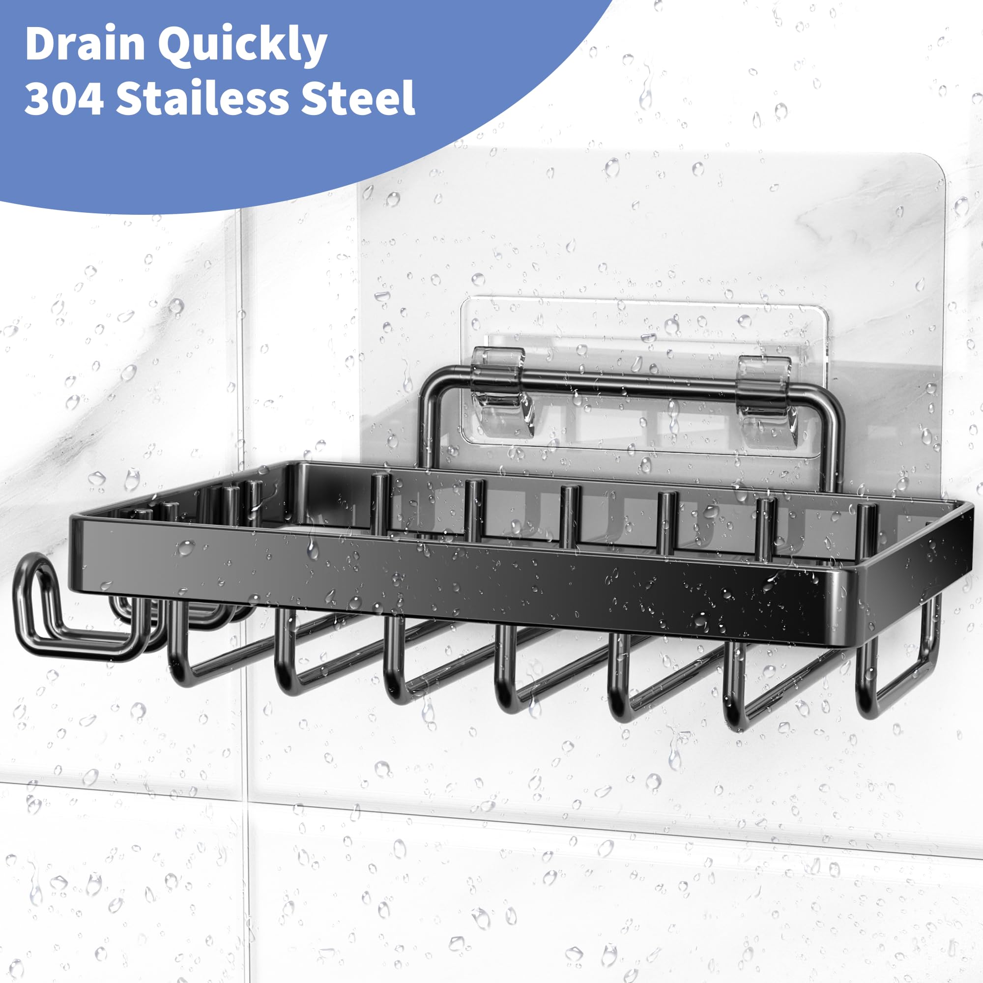 Moforoco Soap Dish, Soap Bar Holder For Shower, No Drilling Bathroom Accessories, Wall Mounted Soap Holder With Hooks And Razor