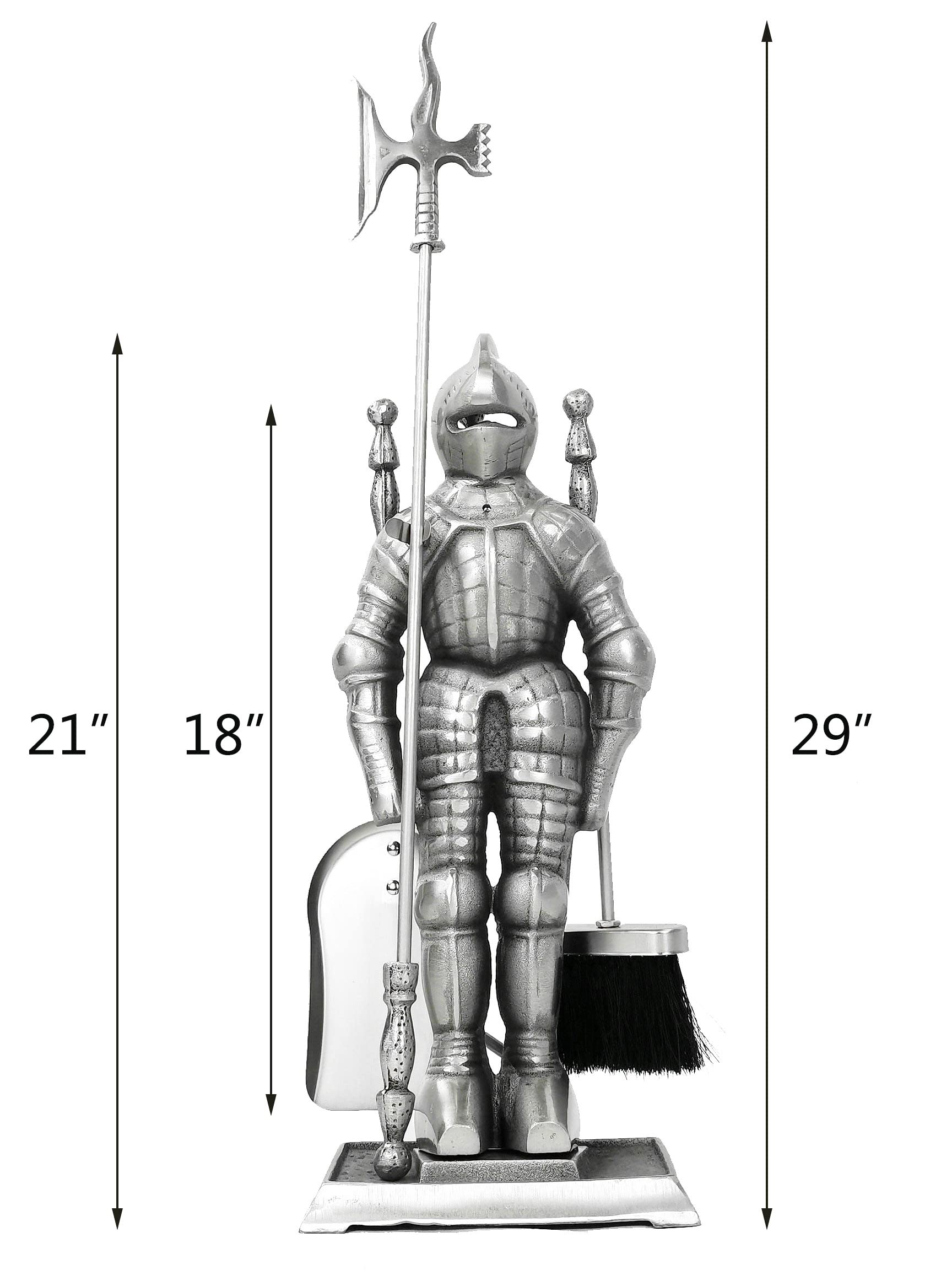 Lizh Metalwork Medieval Knight Fireplace Tools Set,Heavy Duty Fireplace Accessories,Cast Iron Knights Templars Fireplace Tools,T