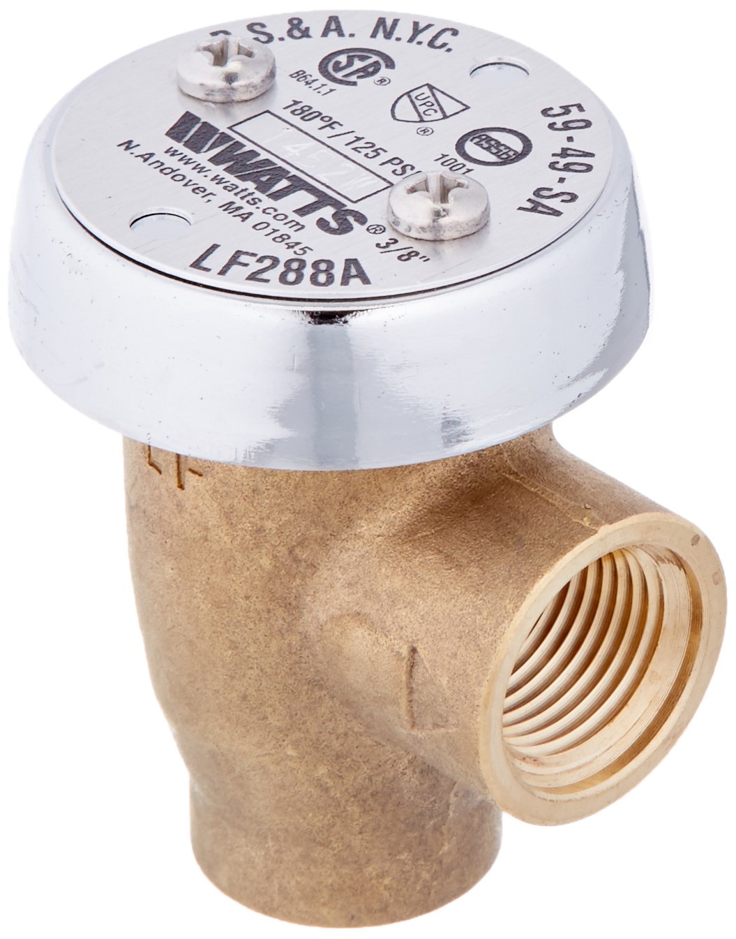 Watts LF288A 3/8 Lead-Free Brass Anti-Siphon Vacuum Breaker Backflow Preventer, Female NPT Inlet and Outlet, Silicone Disc Seat,