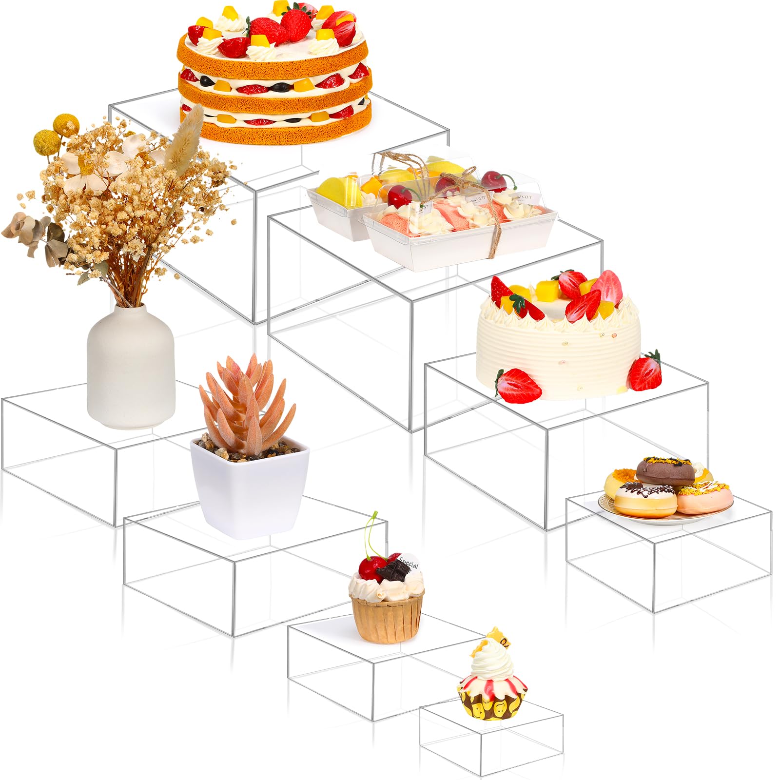 Geelin 8 Pack Acrylic Risers for Display Acrylic Cube Boxes Acrylic Risers Display Stands with Hollow Bottoms Acrylic Decorative