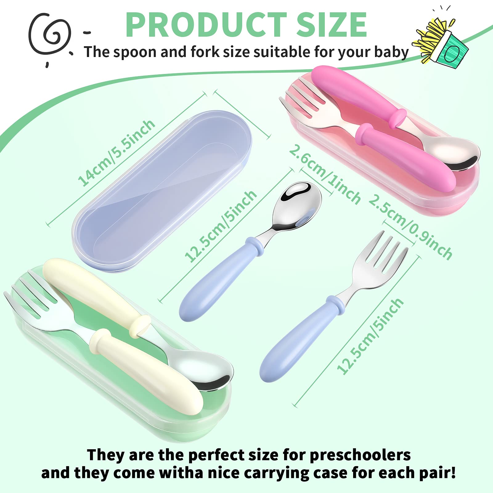 9 Pieces Toddler Utensils Stainless Steel Fork and Spoon Safe Baby Silverware Set, Kid Safe Utensils Children's Flatware Kids Cu